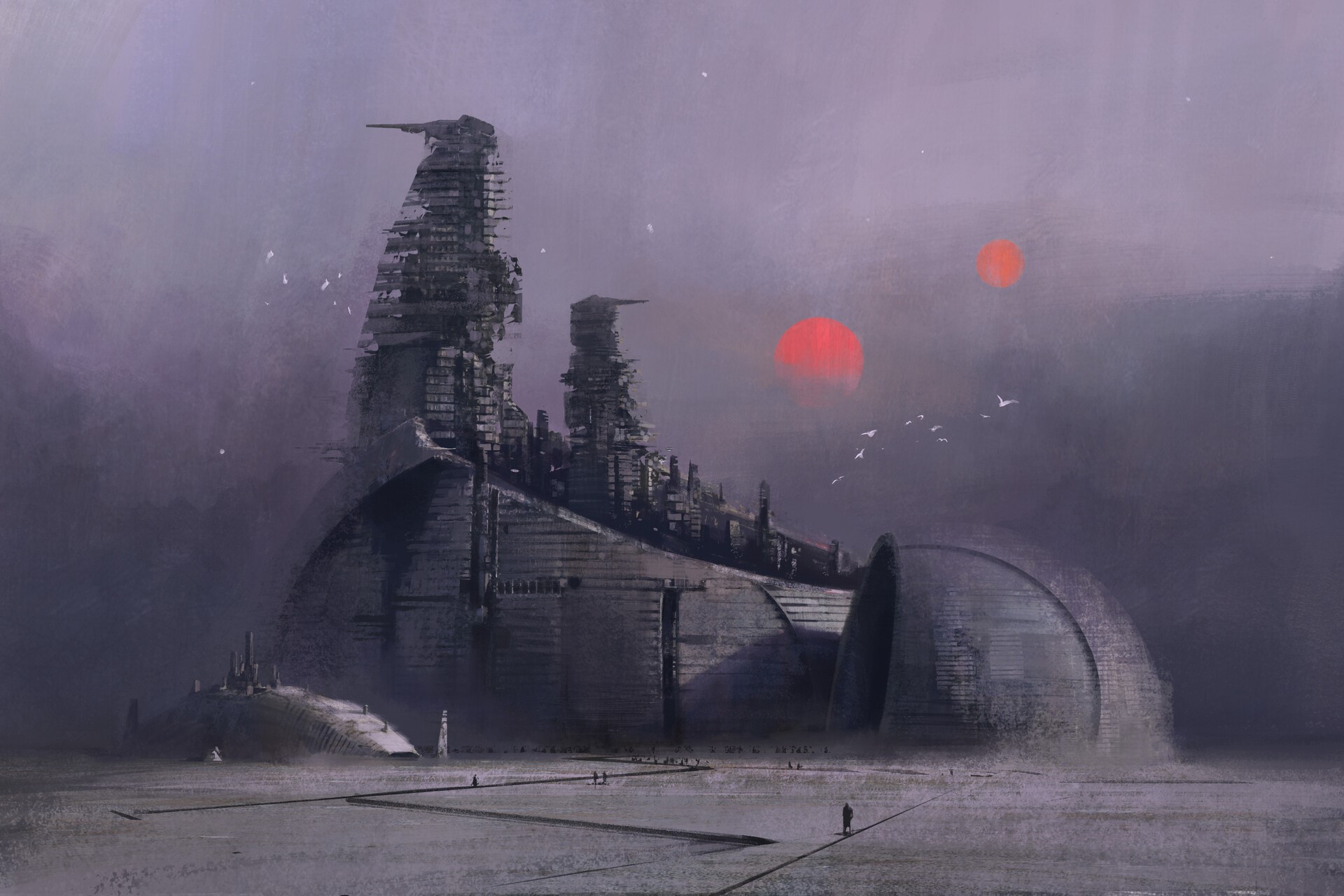 Swang, digital art, artwork, futuristic, futuristic city, science fiction, Binary Starsystem, HD Wallpaper