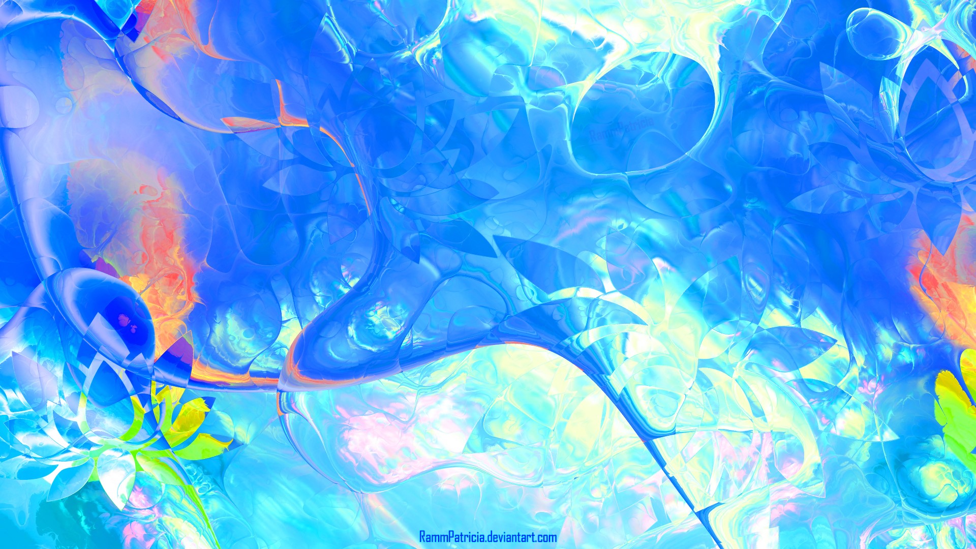 RammPatricia, abstract, digital, digital art, colorful, water, underwater, lotus flowers, flowers, fresh, watermarked, HD Wallpaper