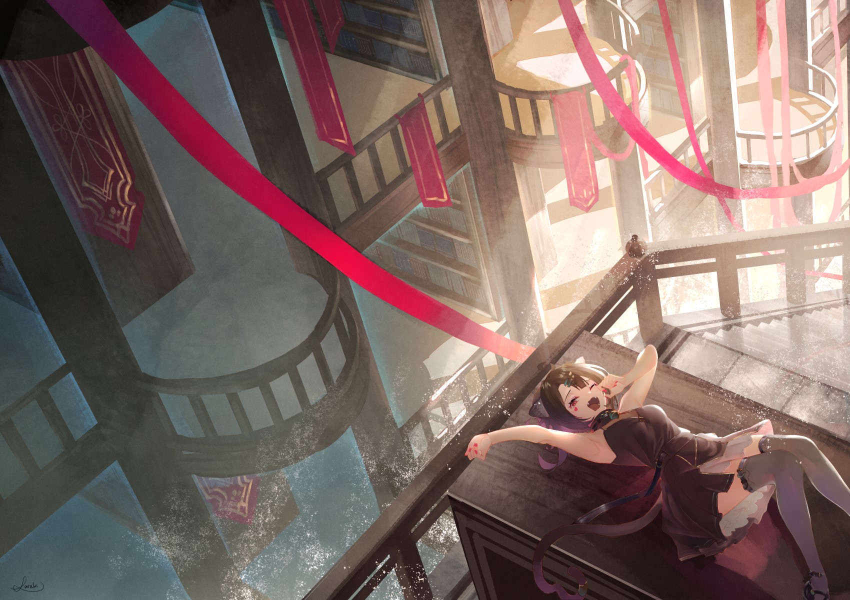 anime, anime girls, digital art, artwork, 2D, high angle, HD Wallpaper