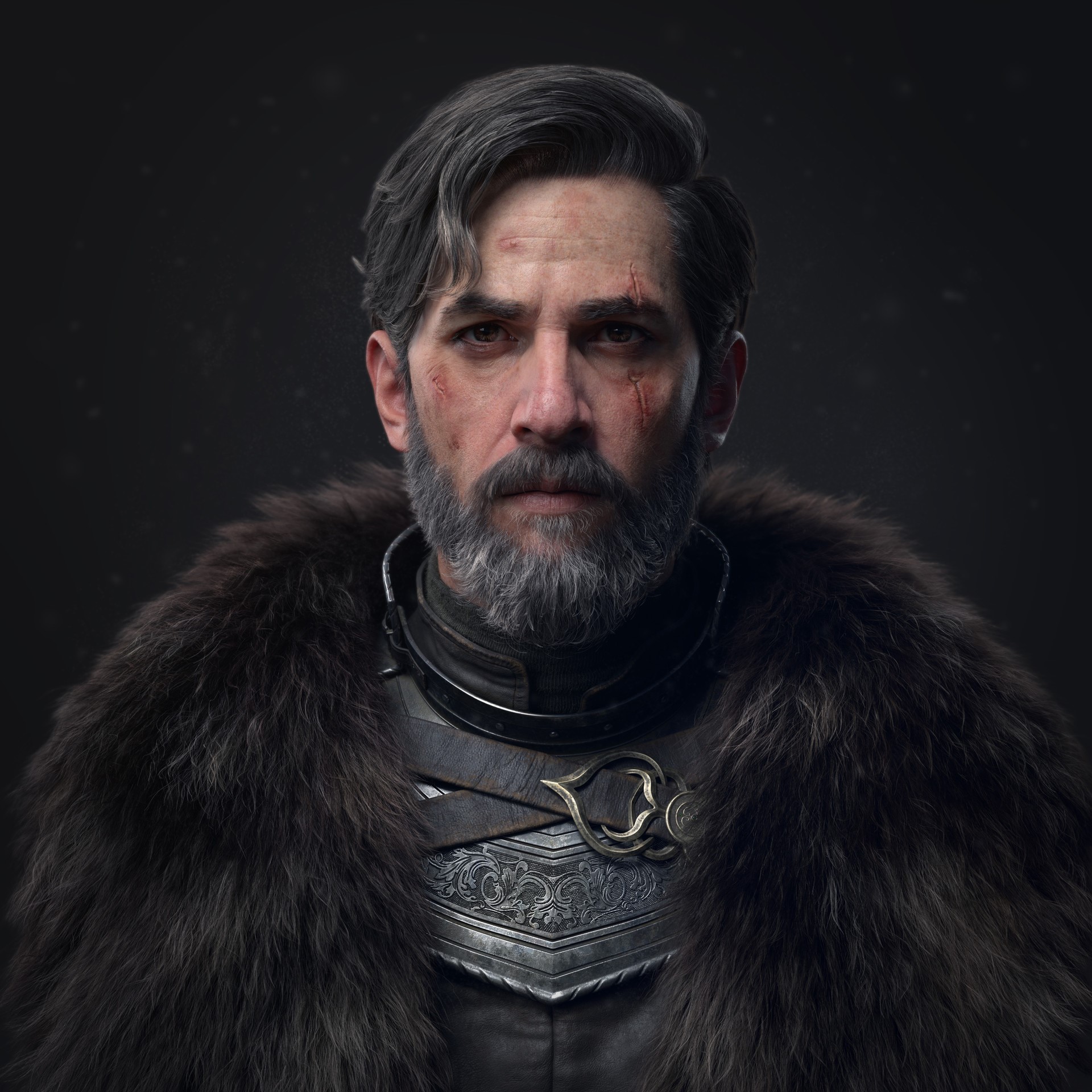 CGI, men, beards, fur coats, fur, scars, bruise, warrior, HD Wallpaper