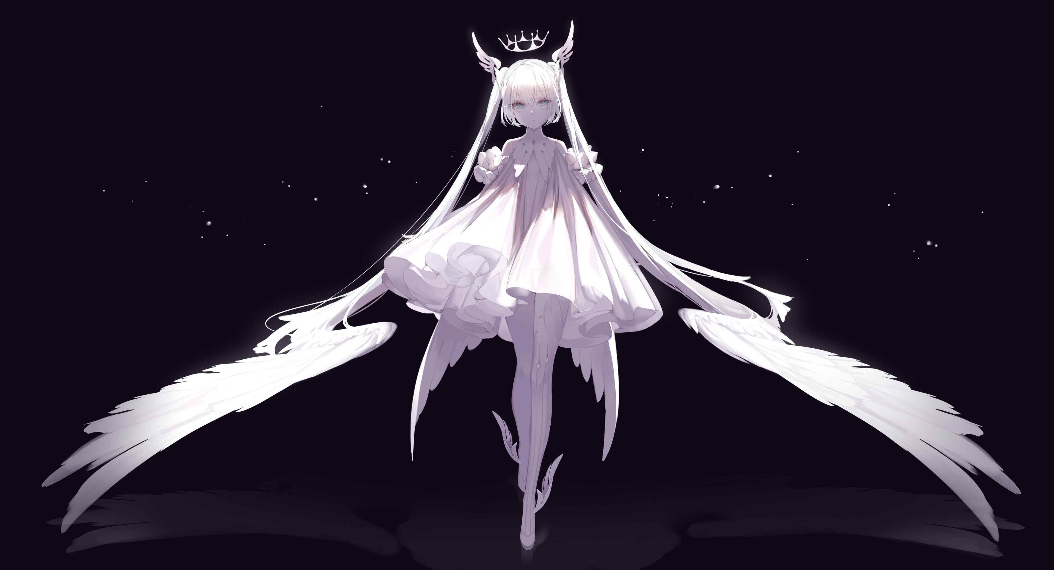 Hatsune Miku, crown, long hair, twintails, wings, anime, frontal view, HD Wallpaper
