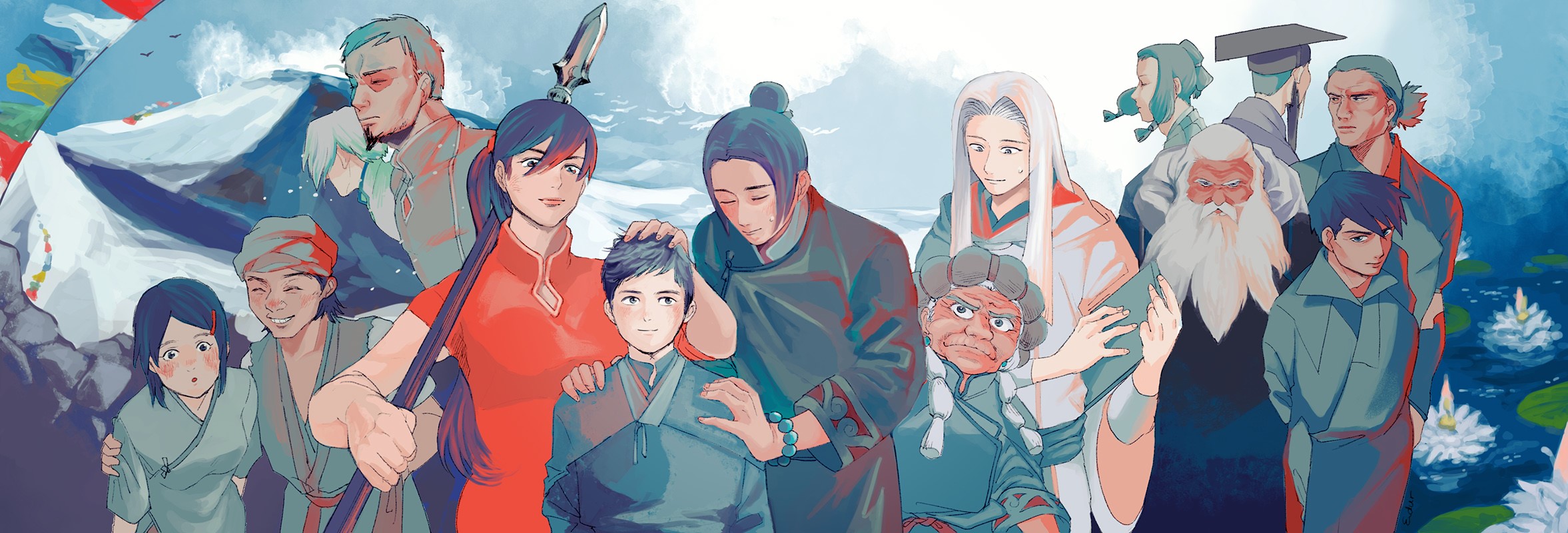 Seirei no Moribito, anime girls, anime boys, 2D, female warrior, long hair, short hair, small boobs, big boobs, black hair, grey hair, ponytail, Balsa (Seirei no Moribito), Chagum (Seirei no Moribito), kimono, qipao, looking at viewer, blue eyes, brown eyes, smiling, blushing, fan art, closed eyes, black eyes, HD Wallpaper