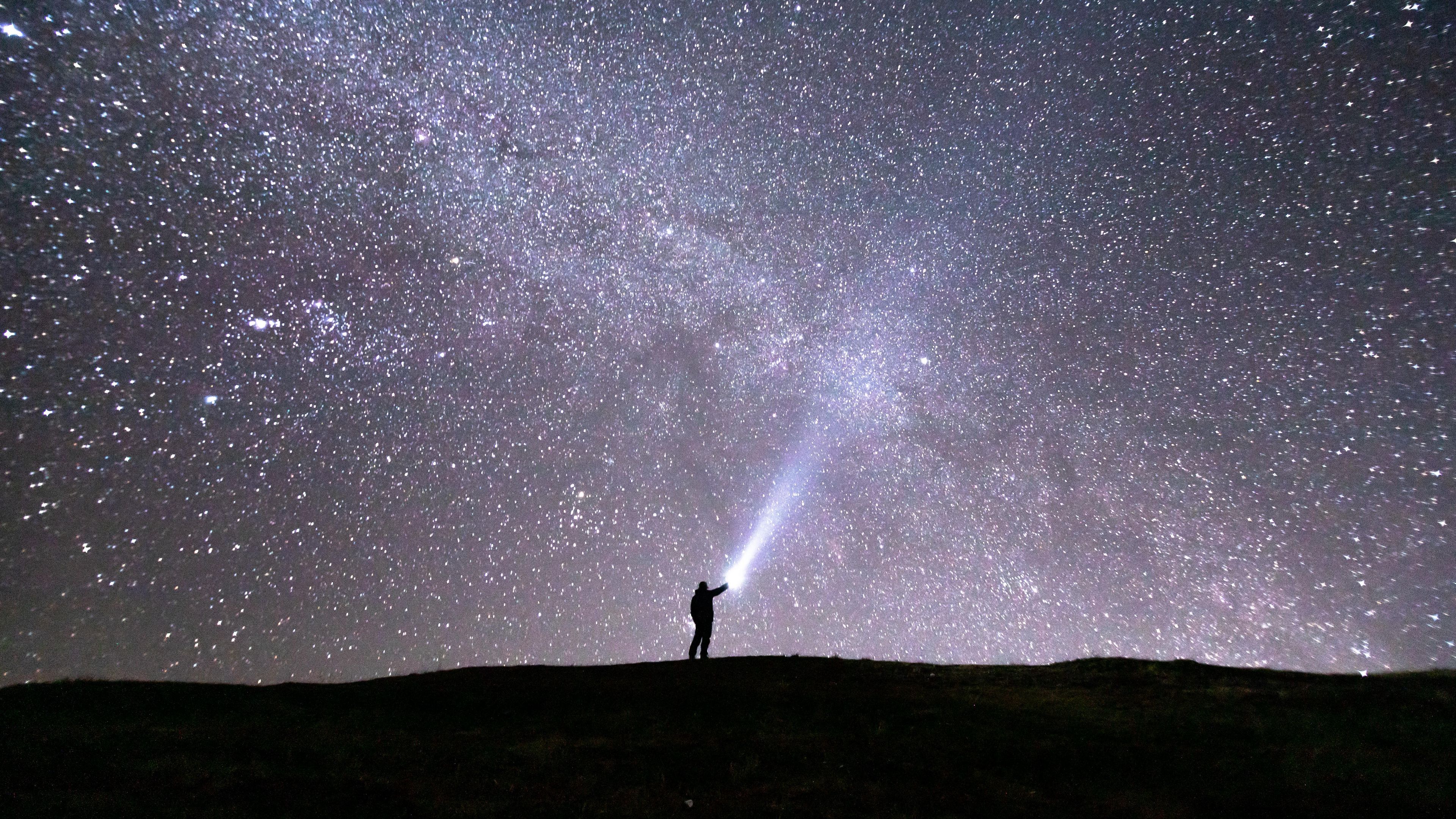 silhouette, starry sky, stars, shine, night, 4k, HD Wallpaper