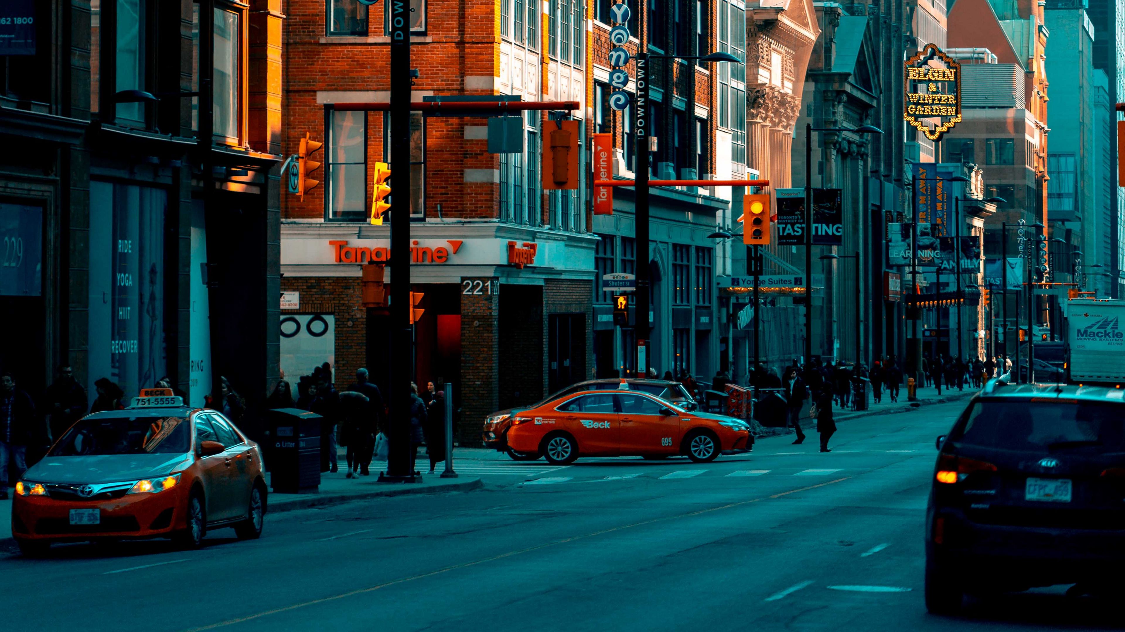 street, city, buildings, twilight, movement, road, 4k, HD Wallpaper