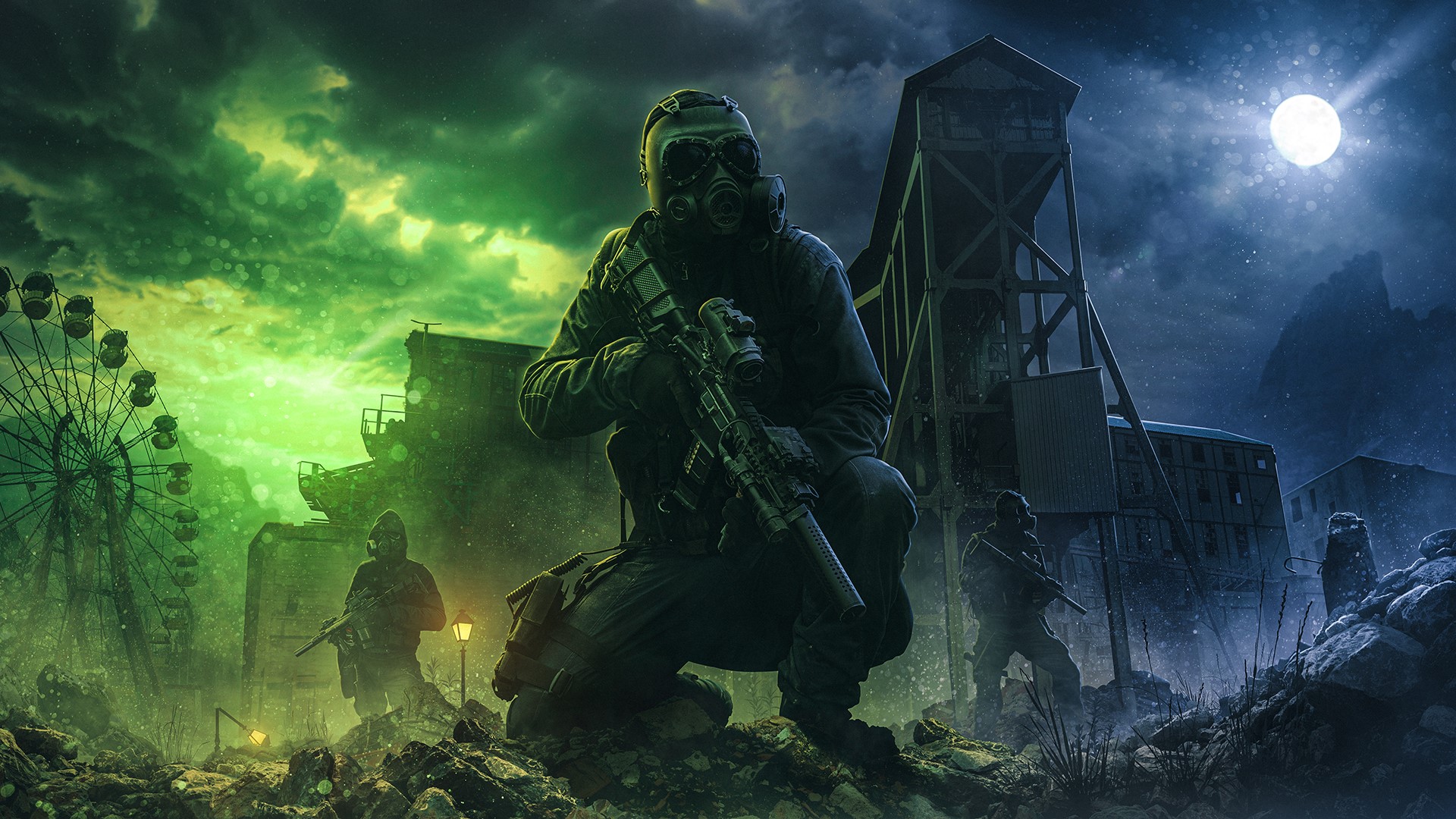 Benjamin van Valen, men, Photoshop, photo manipulation, soldier, Moon, night, abandoned, destruction, gun, HD Wallpaper