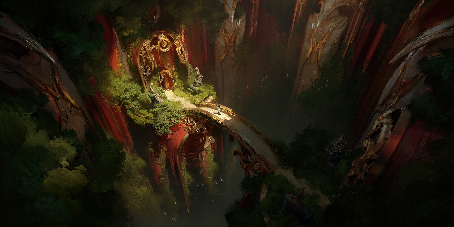 artwork, digital art, fantasy art, nature, trees, bridge, HD Wallpaper