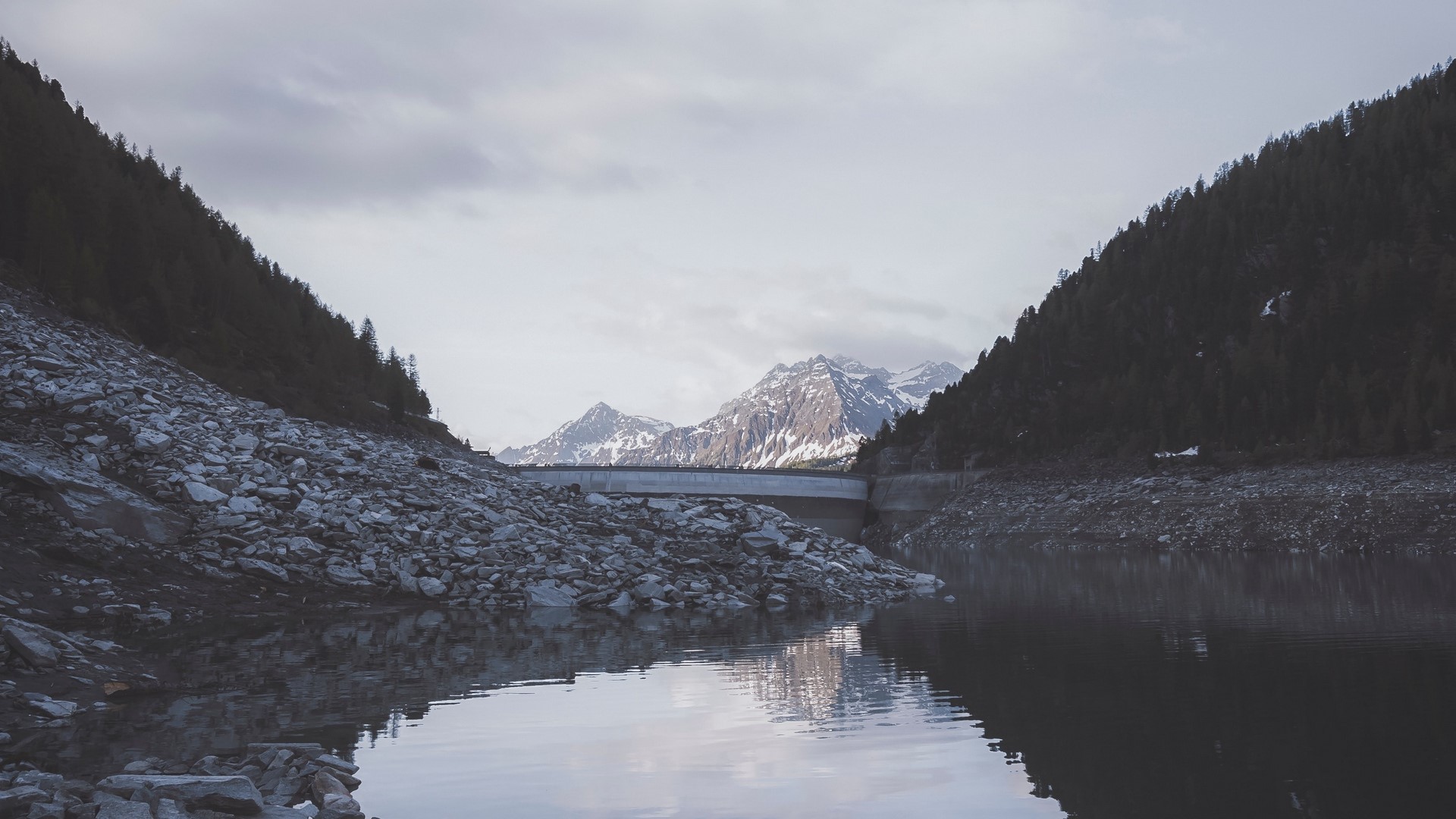 landscape, nature, mountains, lake, dam, snowy mountain, HD Wallpaper