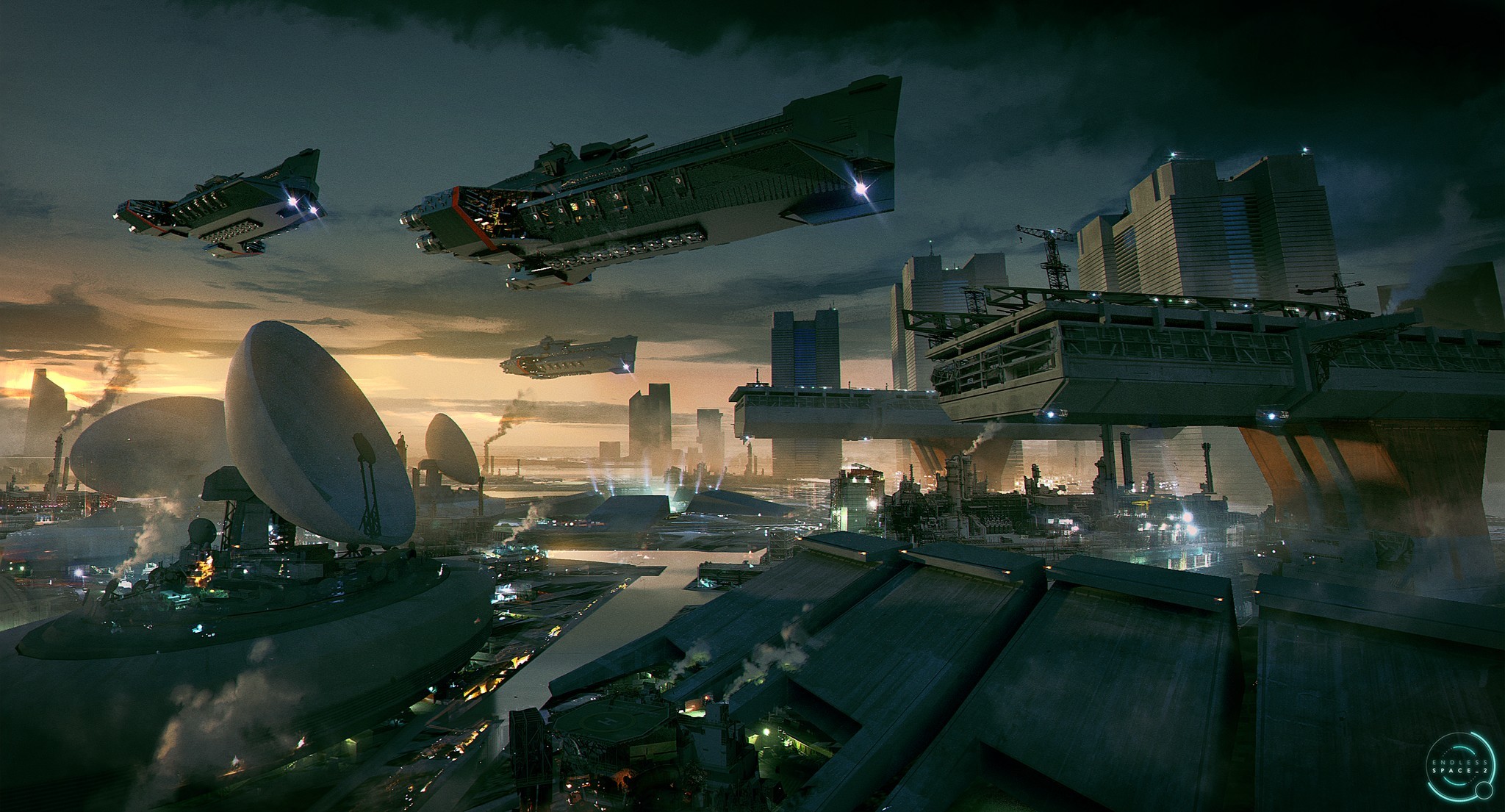 Aurelien Rantet, Amplitude Studios, Endless Space 2, science fiction, artwork, video game art, digital art, cityscape, spaceship, building, futuristic, HD Wallpaper