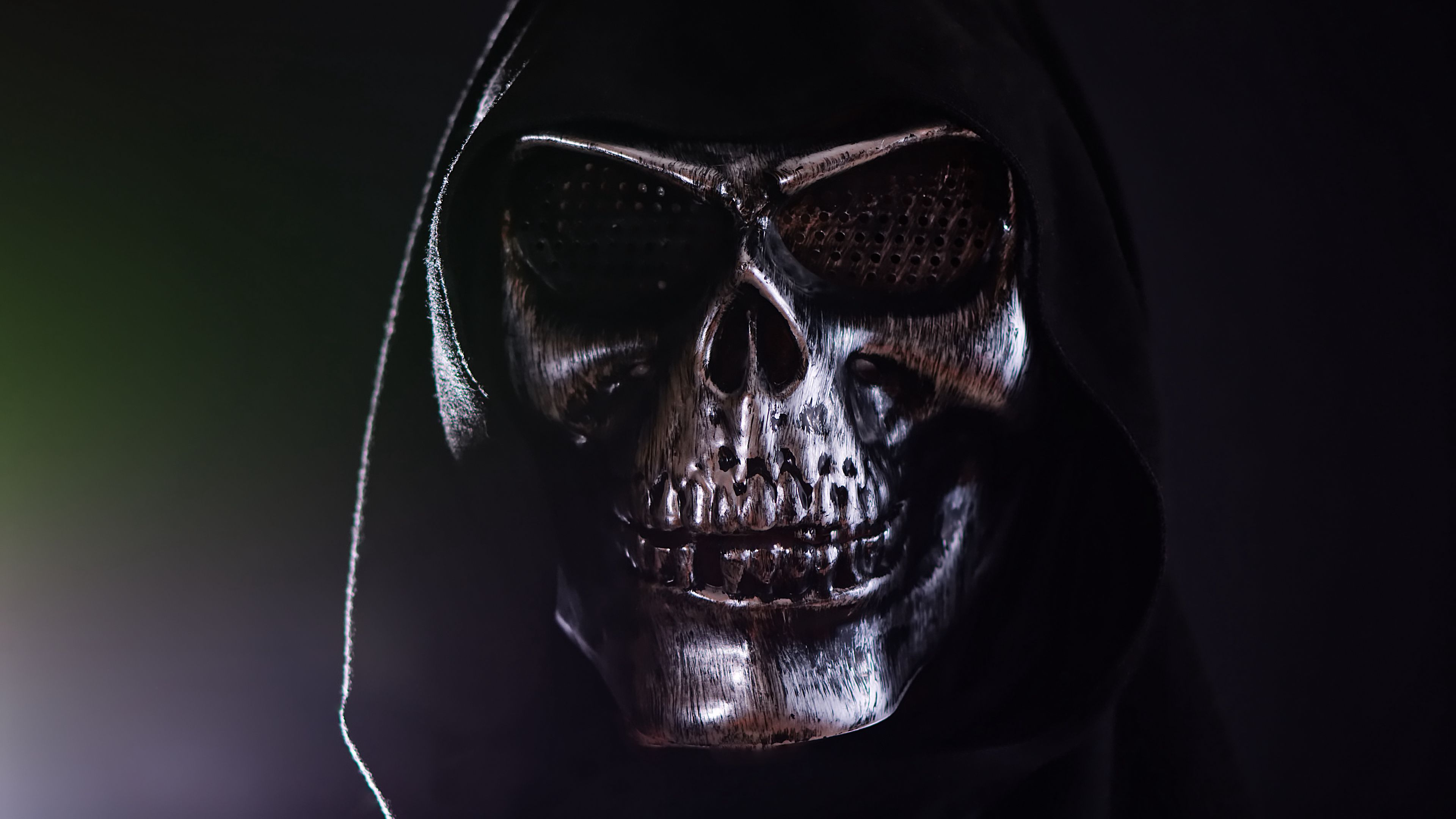mask, skull, hood, dark, 4k, HD Wallpaper