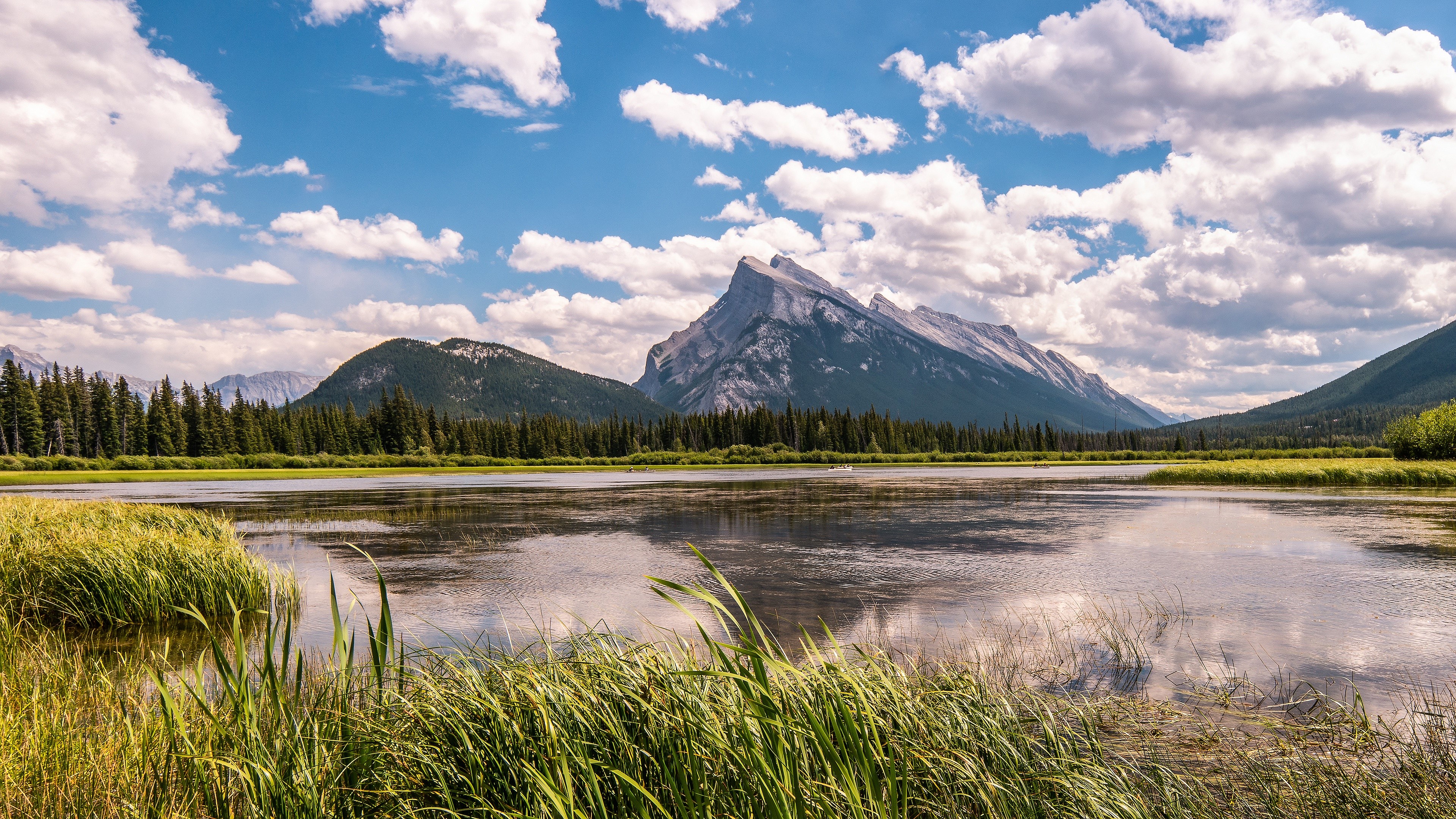 mountains, clouds, water, landscape, trees, lake, forest, HD Wallpaper