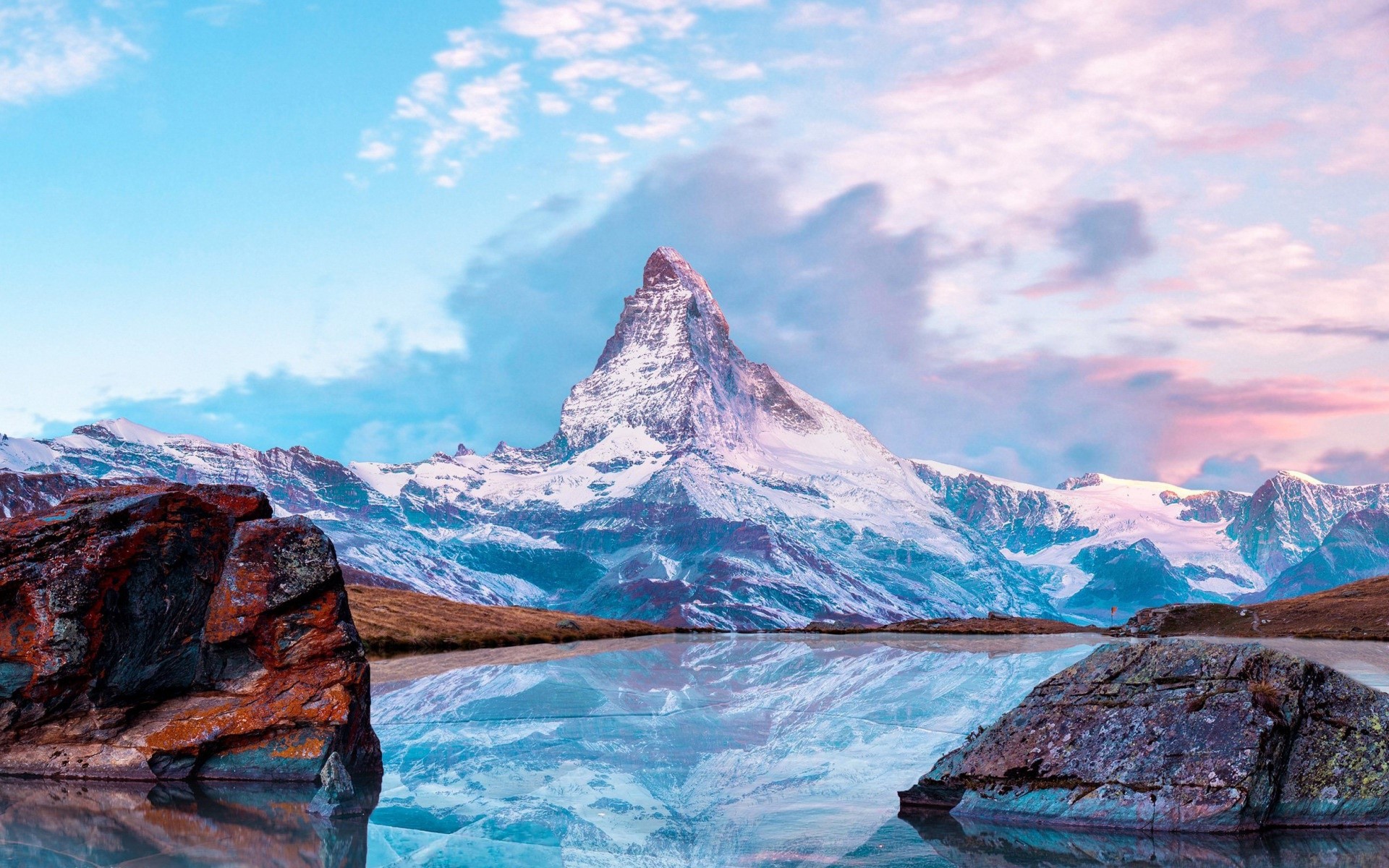 landscape, mountains, sky, water, clouds, Matterhorn, HD Wallpaper