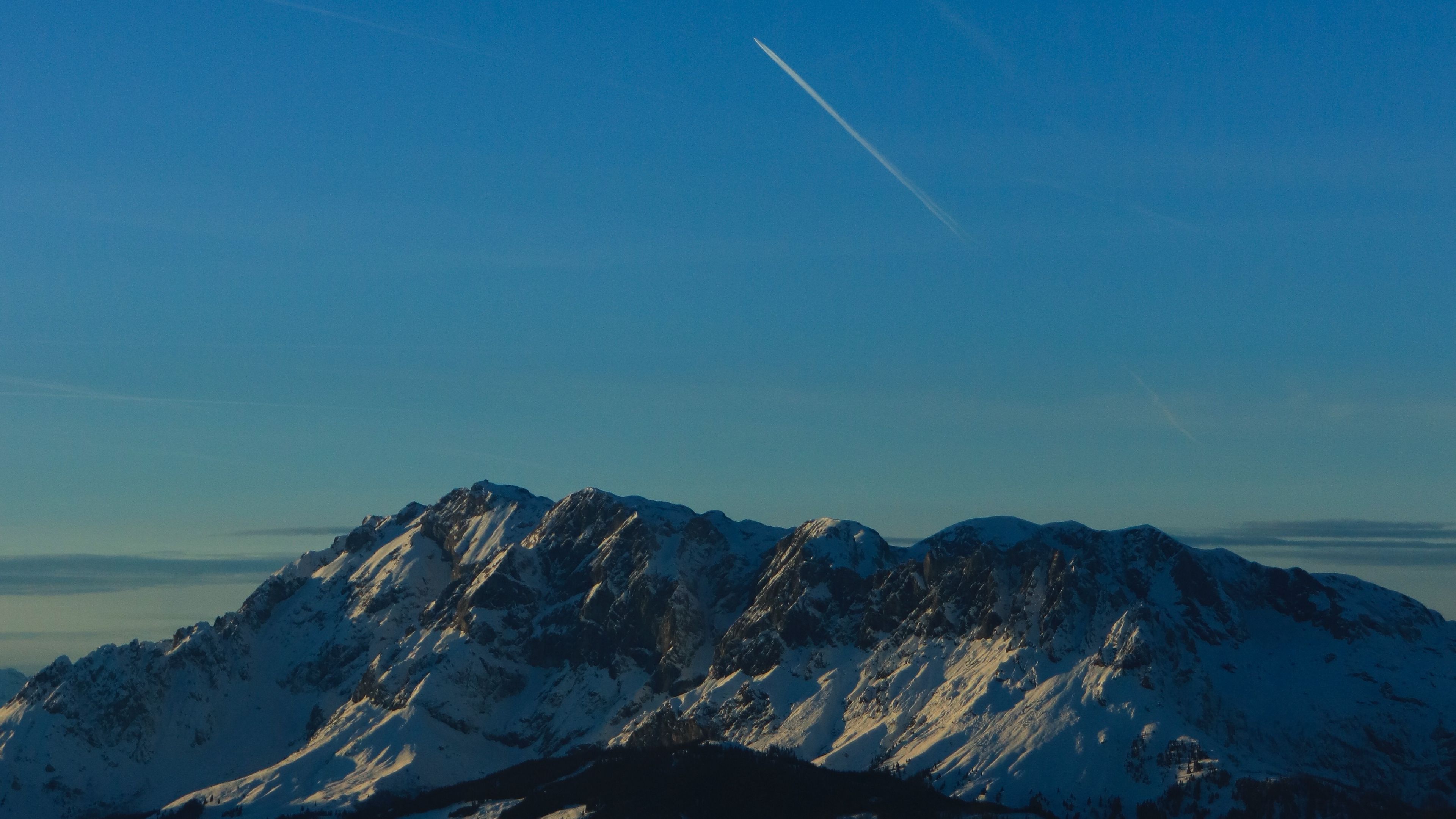 mountains, peaks, aerial view, twilight, sky, 4k, HD Wallpaper