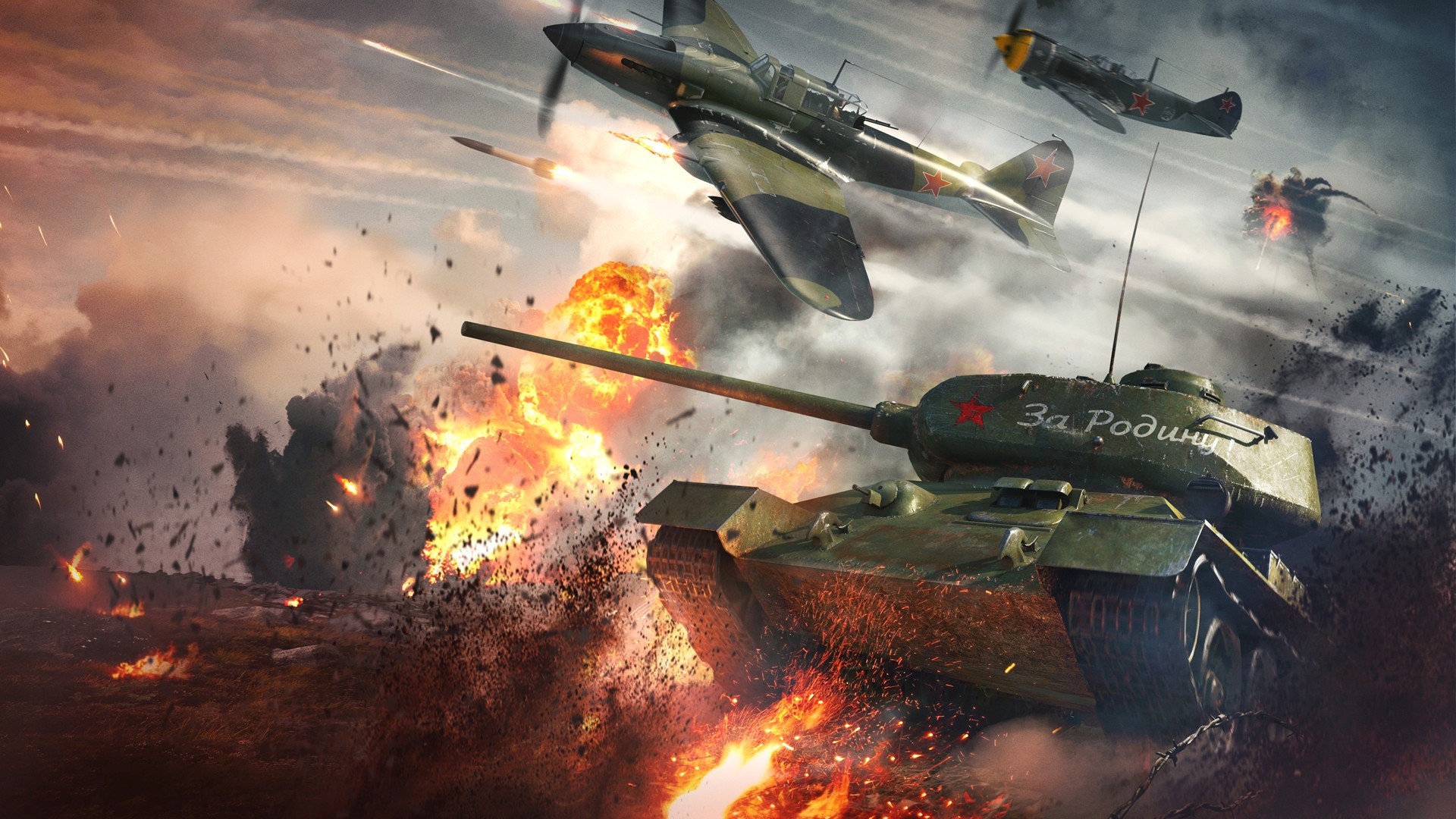 video games, video game art, digital art, War Thunder, military, military vehicle, military aircraft, war, battle, airplane, aircraft, tank, explosion, HD Wallpaper