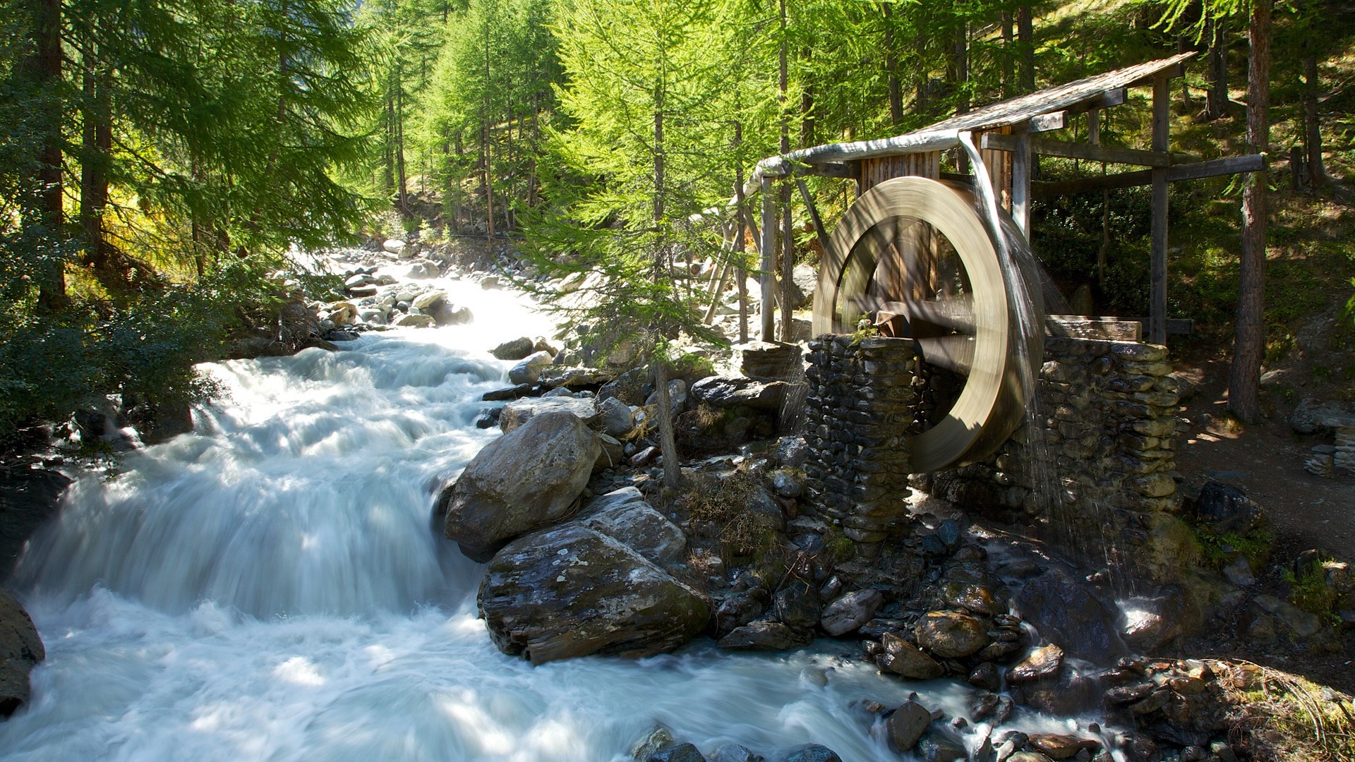 nature, landscape, trees, forest, rocks, water, long exposure, Water Mills, Switzerland, HD Wallpaper