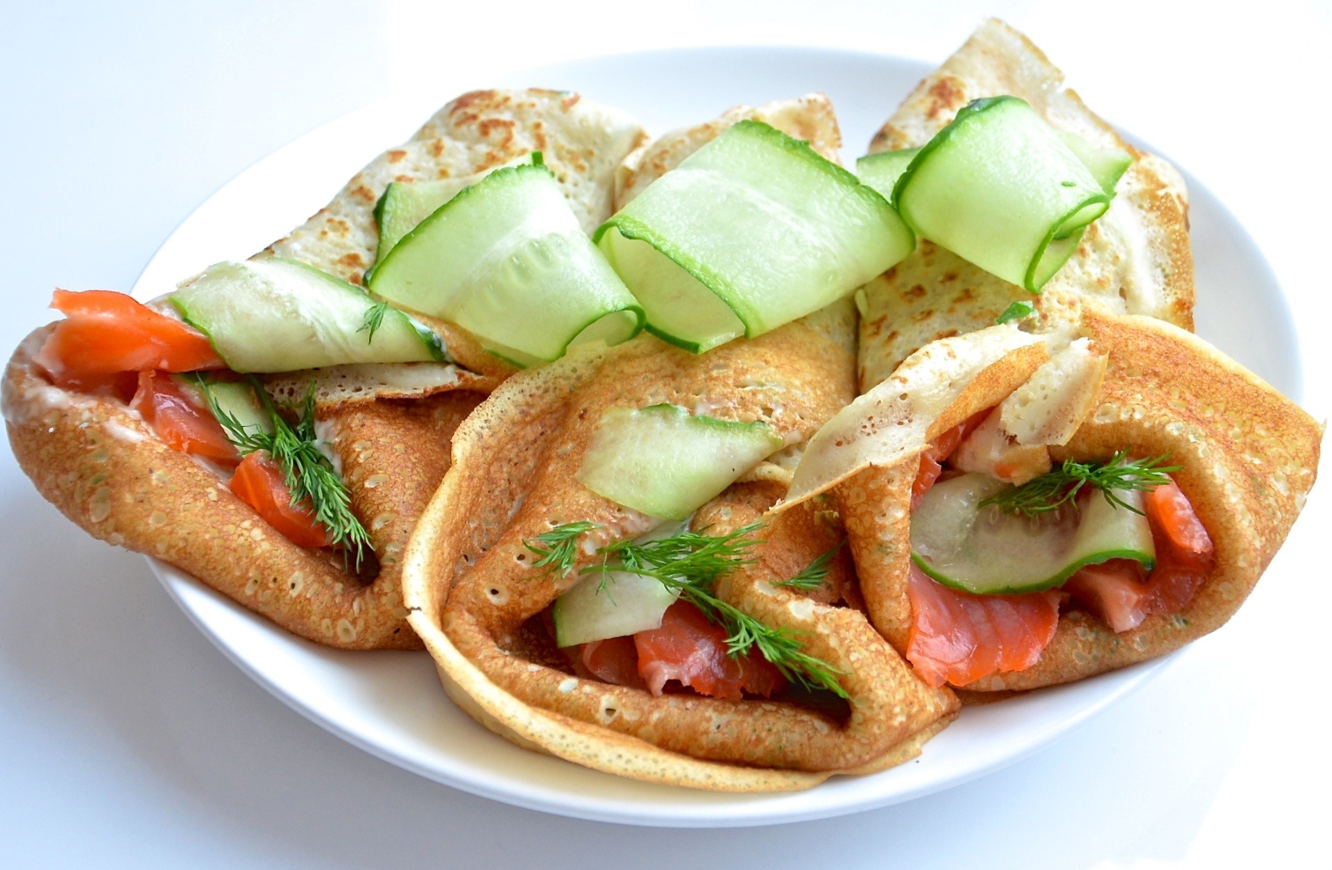 pancakes, food, salmon, fish, HD Wallpaper
