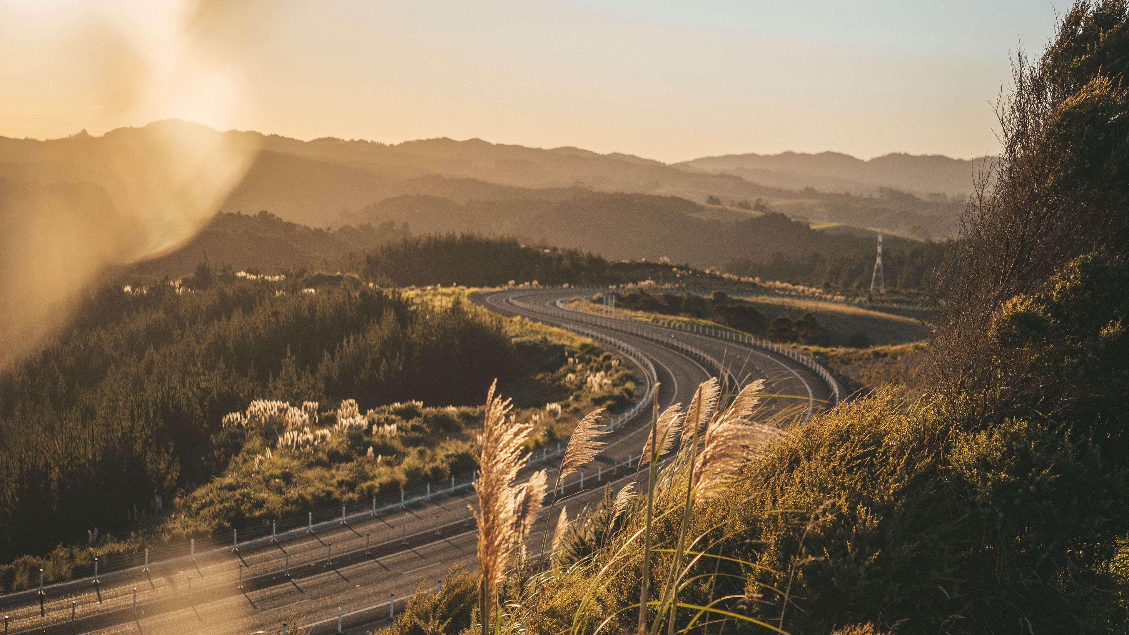 road, turn, grass, sky, landscape, 4k, HD Wallpaper