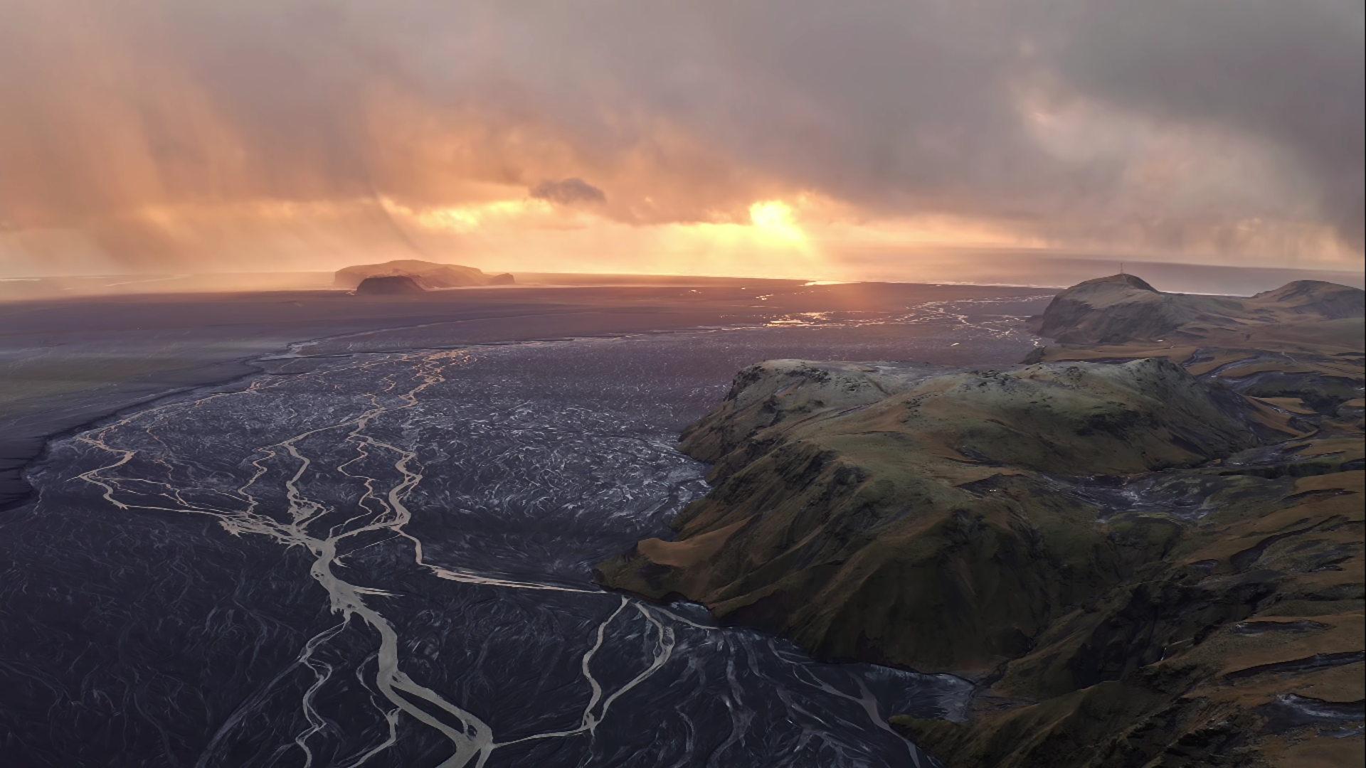 Iceland, ocean view, mountains, Currents, sunlight, aerial view, HD Wallpaper