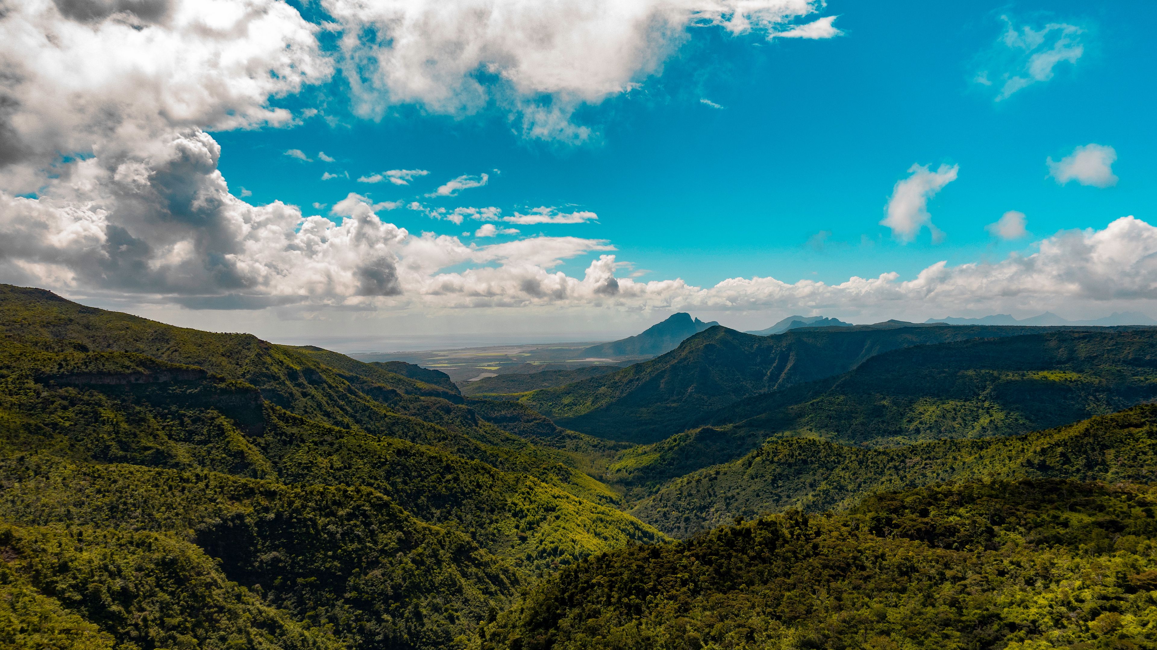 mountains, sky, clouds, aerial view, forest, 4k, HD Wallpaper