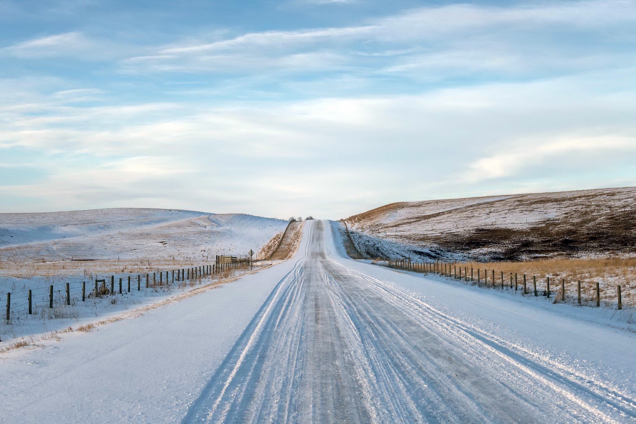 road, landscape, sky, winter, ice, cold, HD Wallpaper