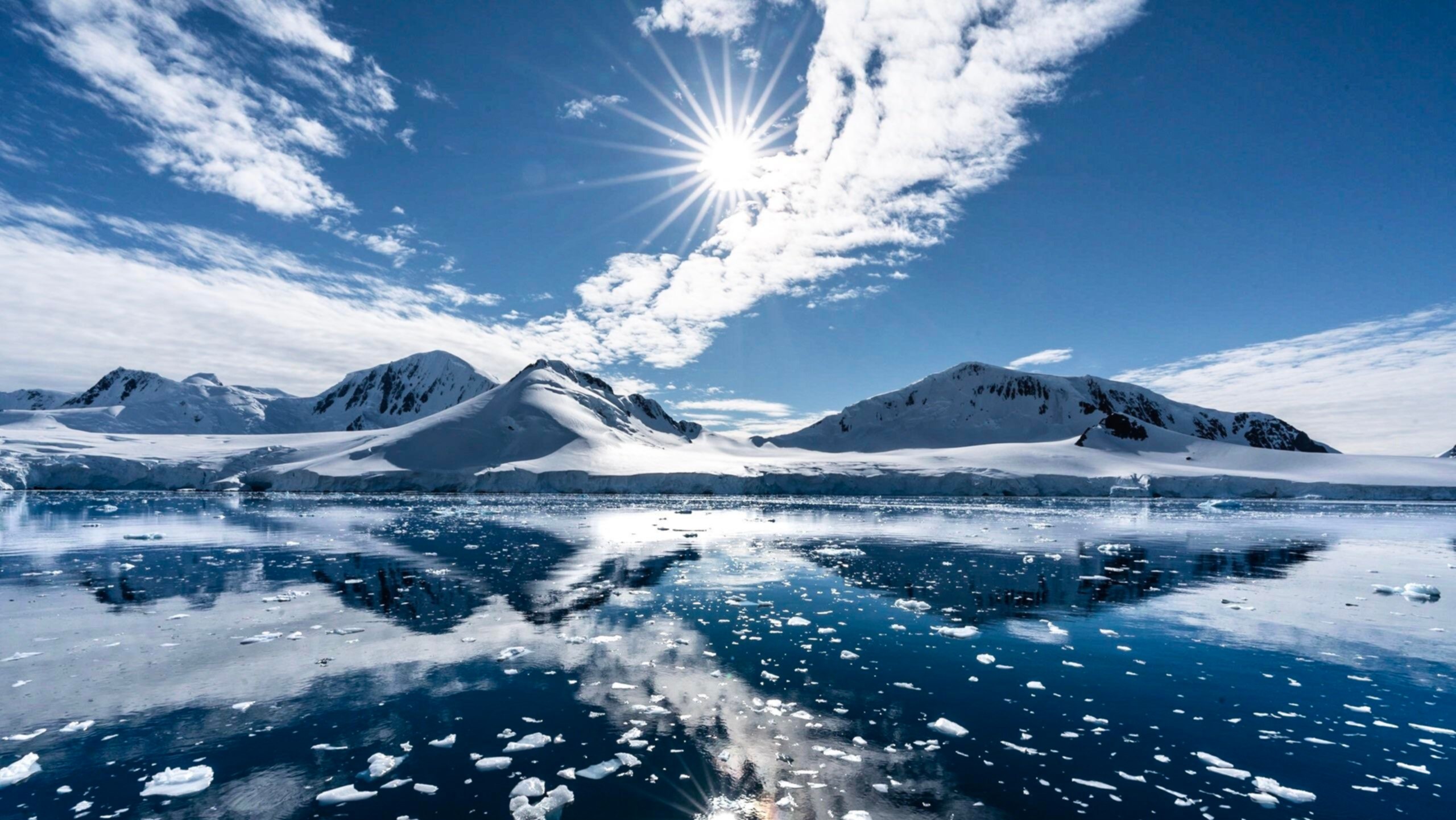 landscape, mountains, snow, lake, HD Wallpaper