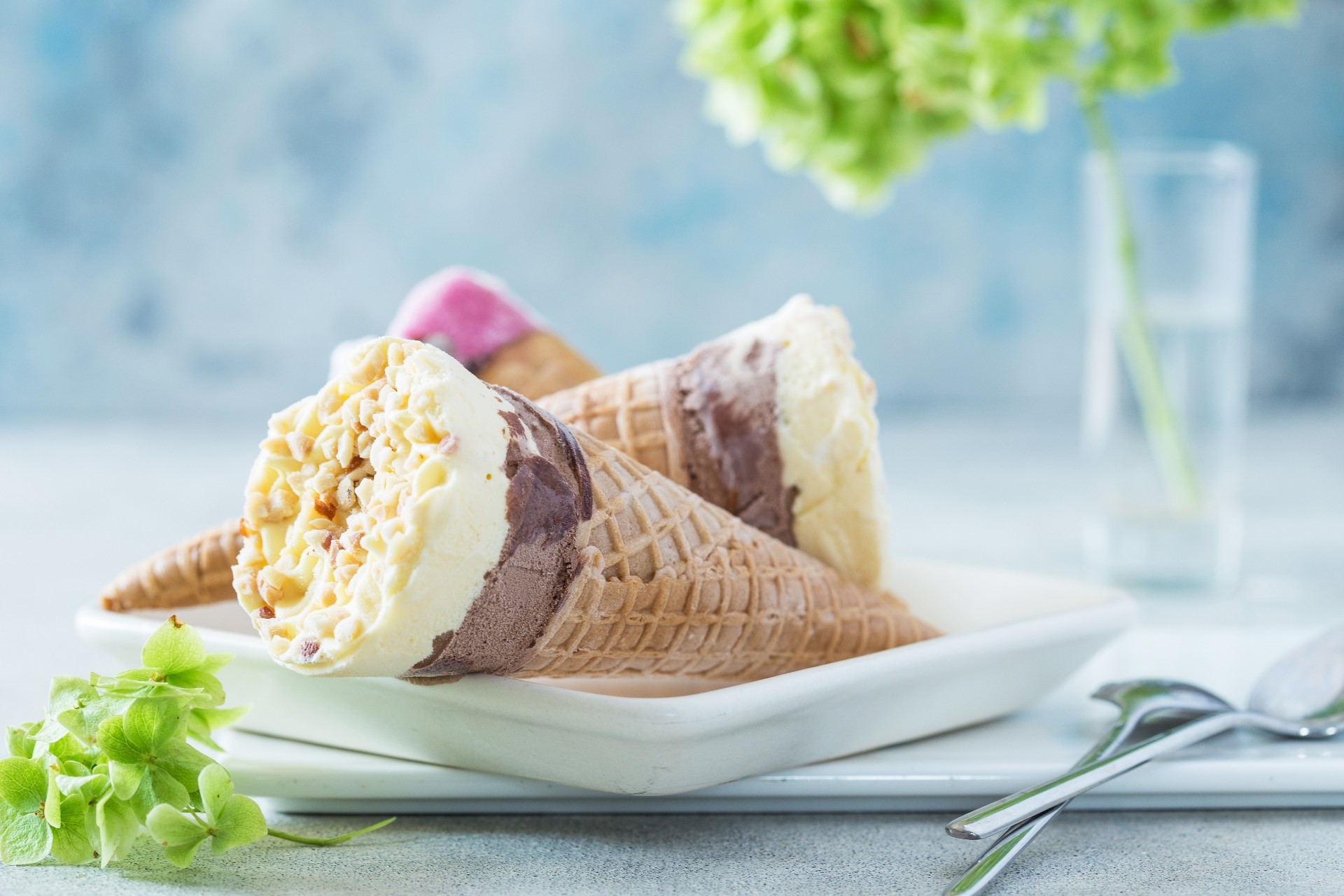 sweets, ice cream, food, leaves, HD Wallpaper