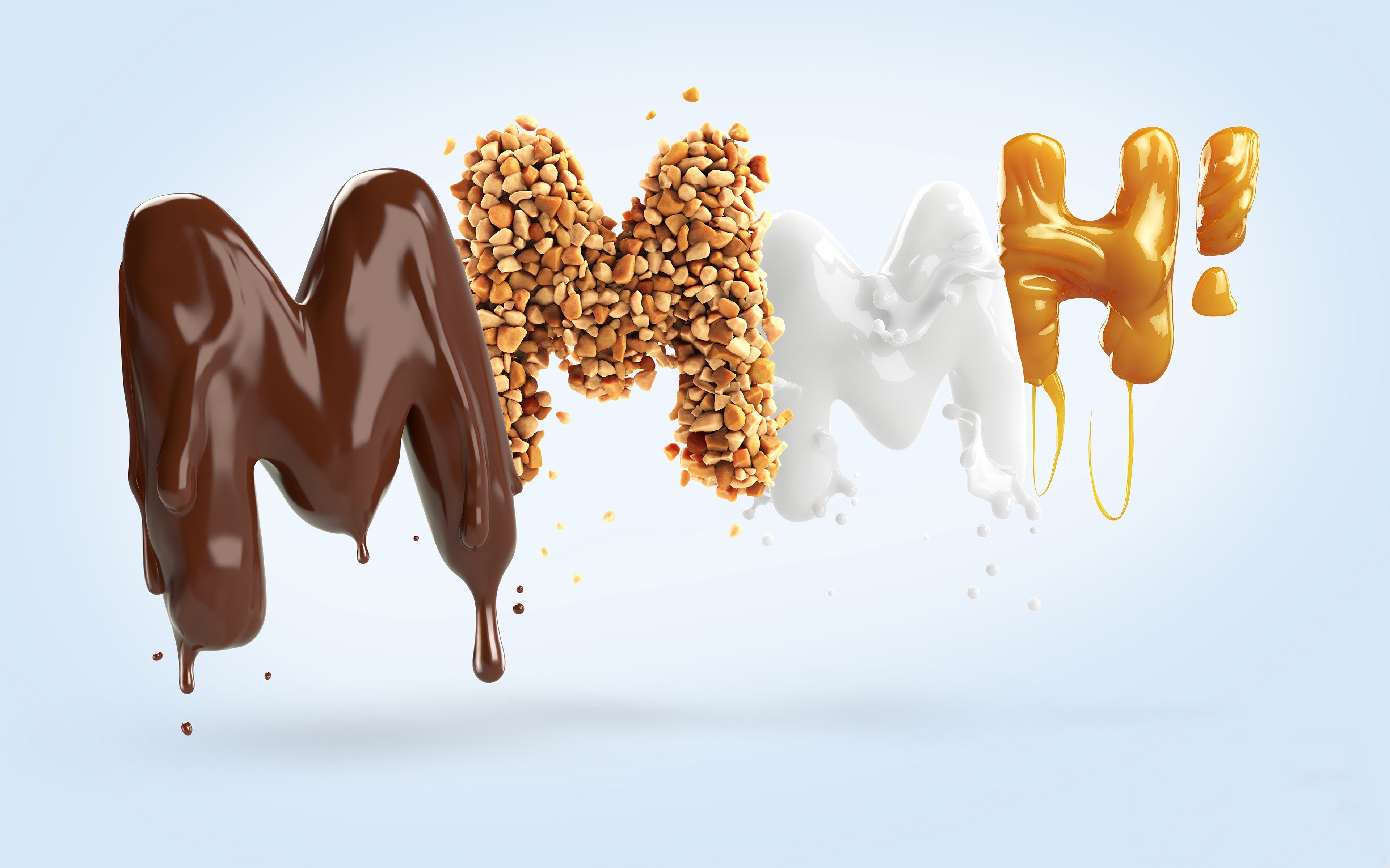 digital art, typography, simple background, sweets, food, chocolate, nuts, milk, caramel, HD Wallpaper