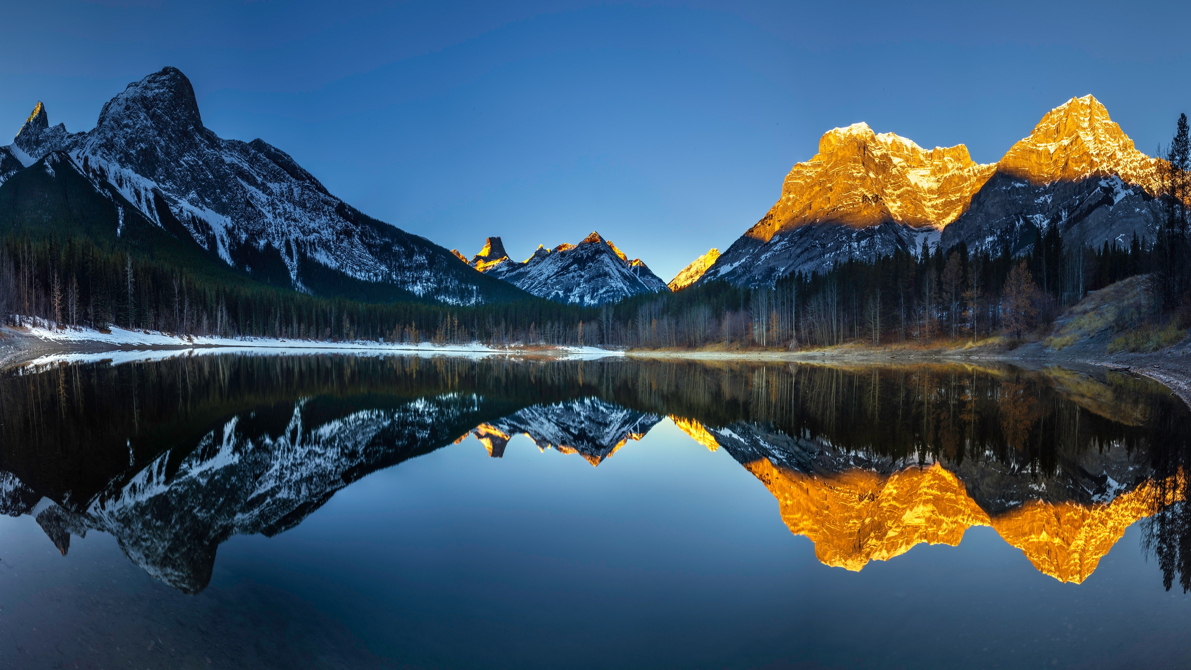 landscape, lake, sky, water, mountains, trees, HD Wallpaper