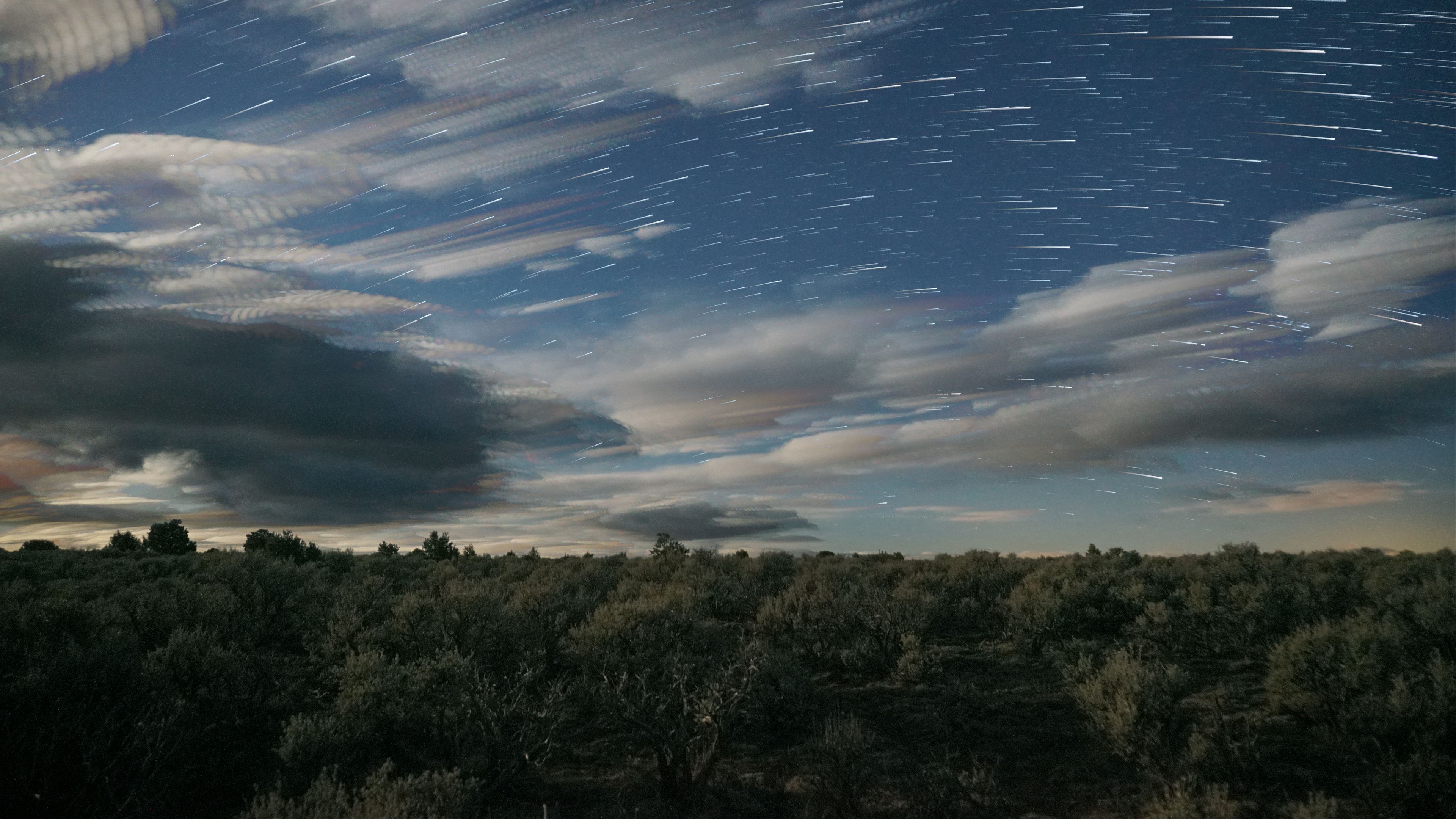 starry sky, trees, clouds, stars, 4k, HD Wallpaper