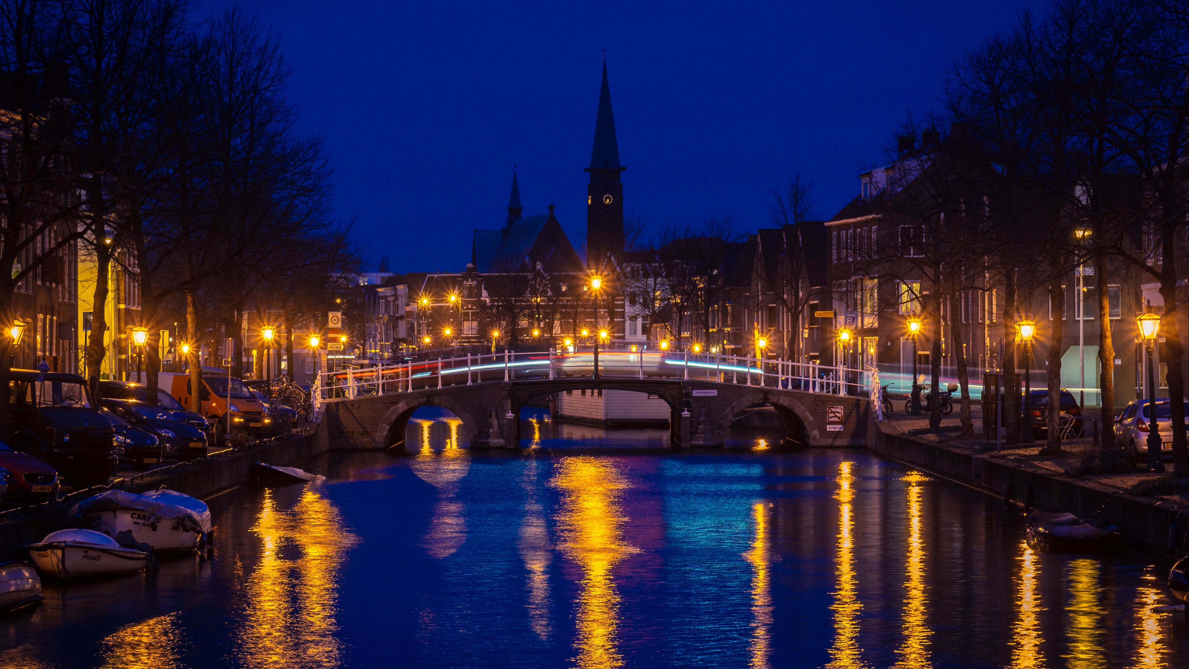 night city, bridge, city lights, architecture, netherlands, 4k, HD Wallpaper