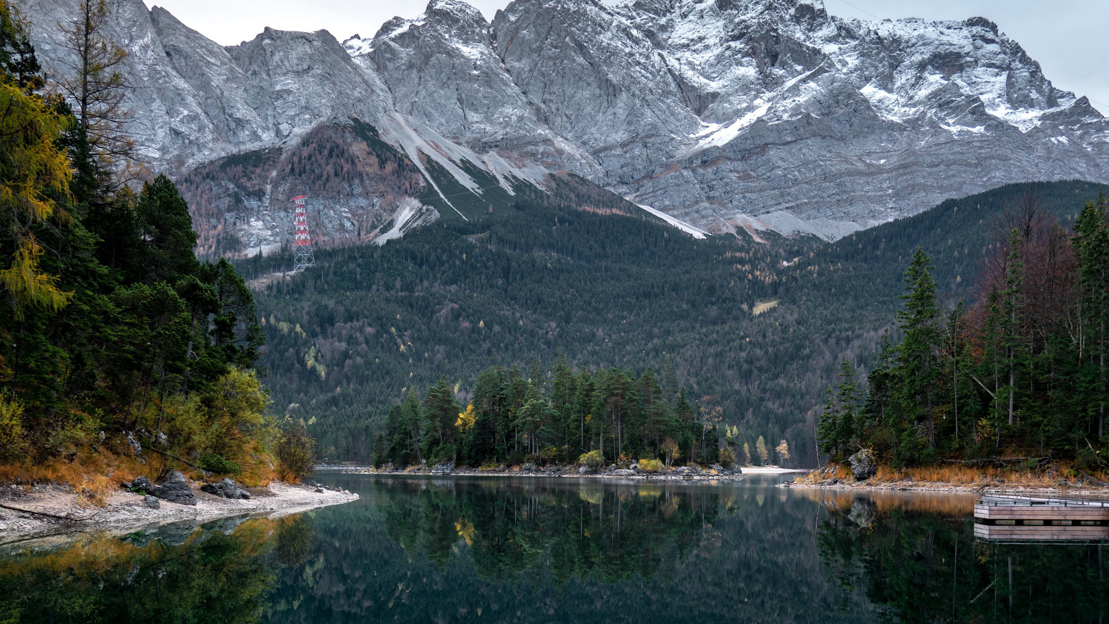 lake, trees, mountains, water, reflection, 4k, HD Wallpaper