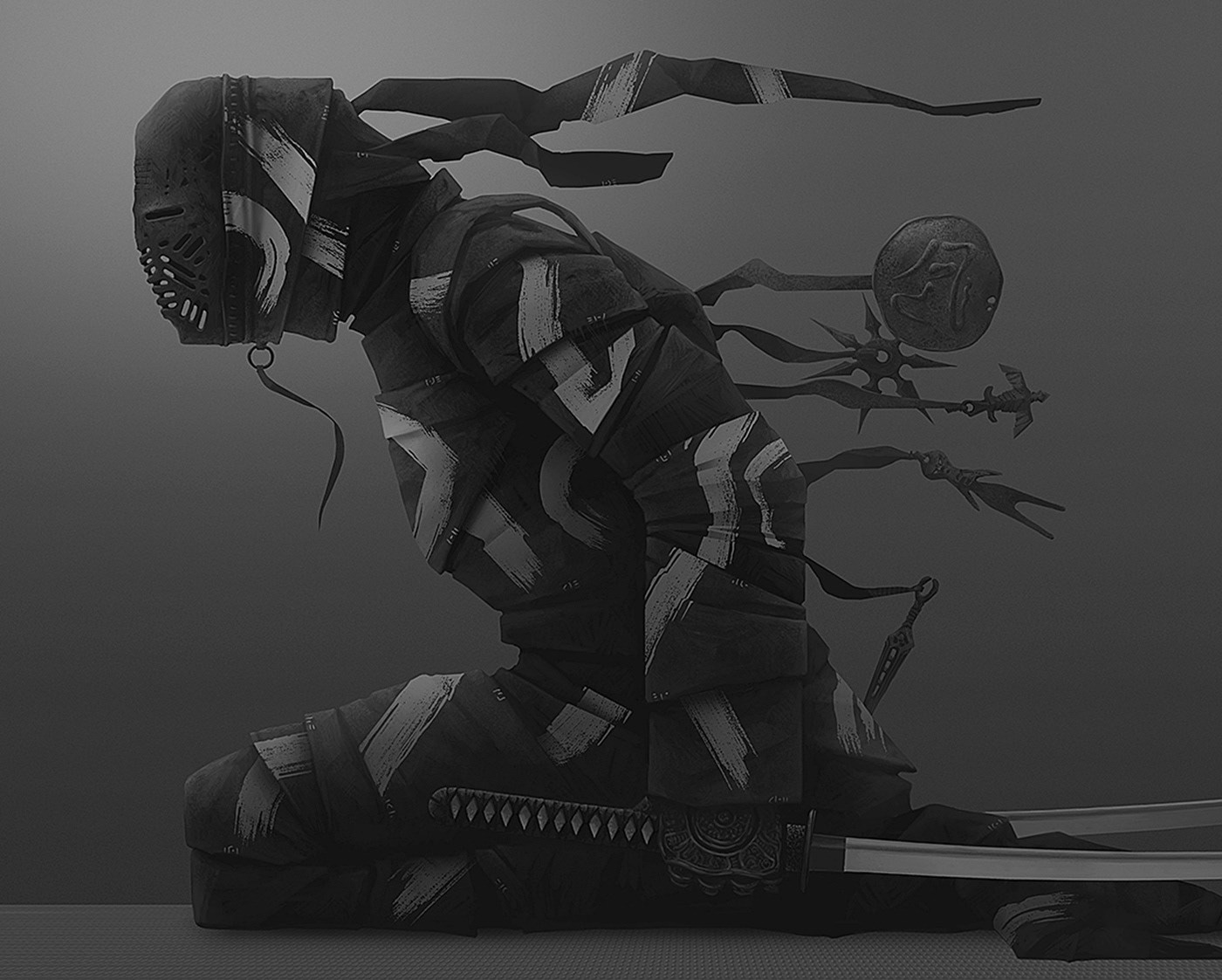 samurai, dark, digital art, HD Wallpaper