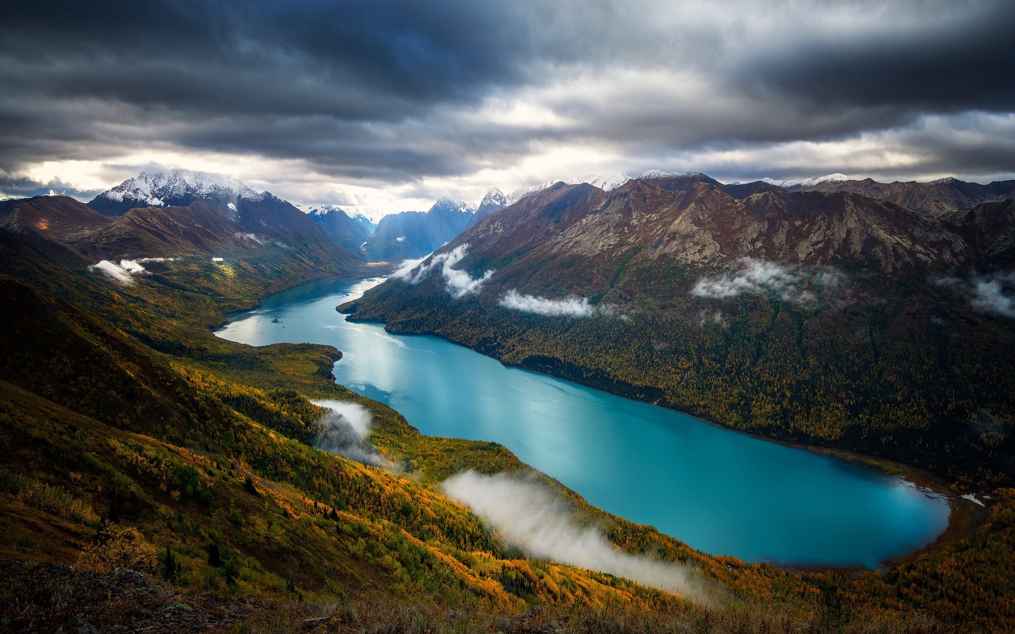 lake, mountains, sky, water, forest, landscape, HD Wallpaper