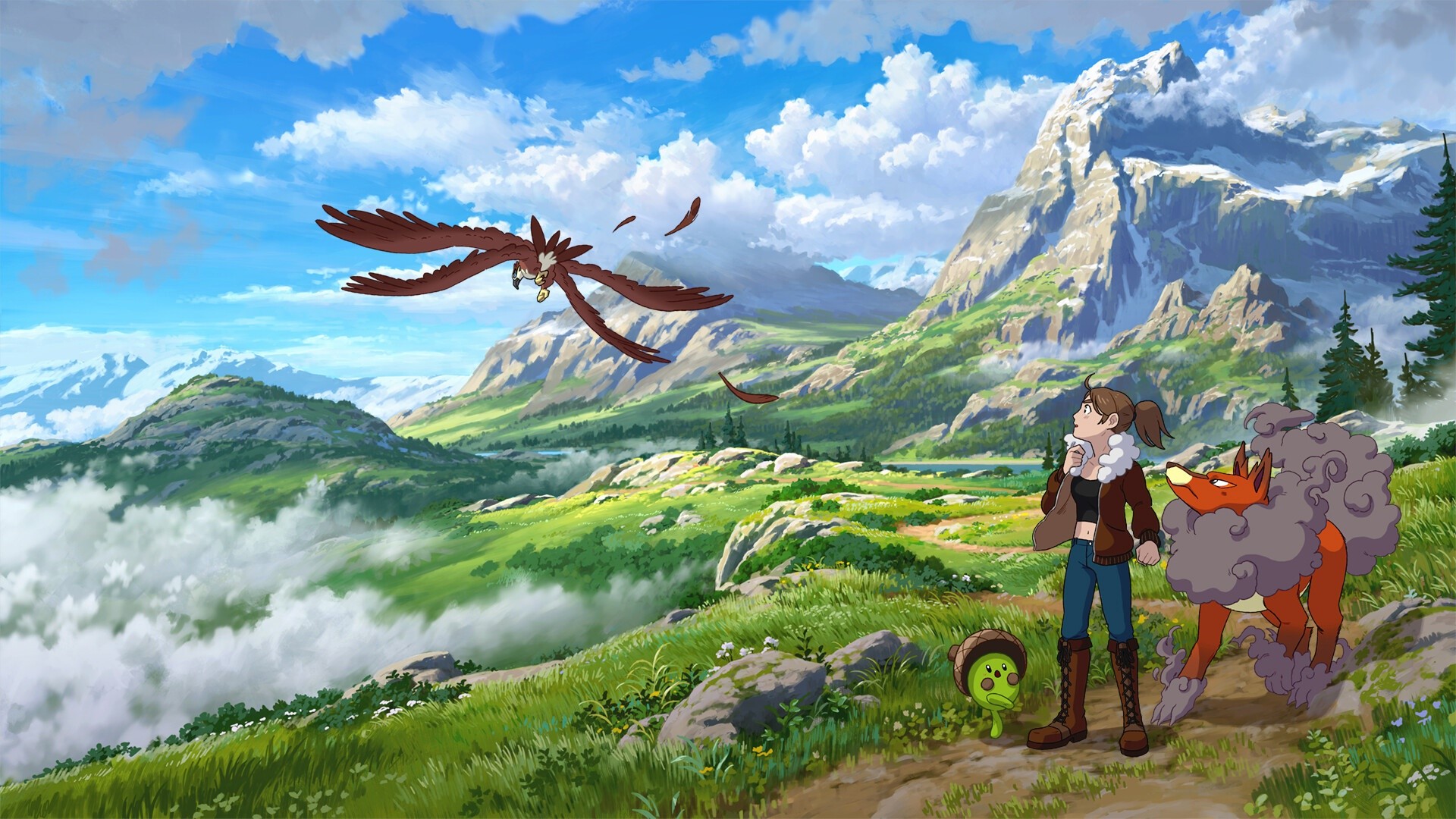 Kindred Fates, grass, video game art, video game girls, sky, mountains, HD Wallpaper