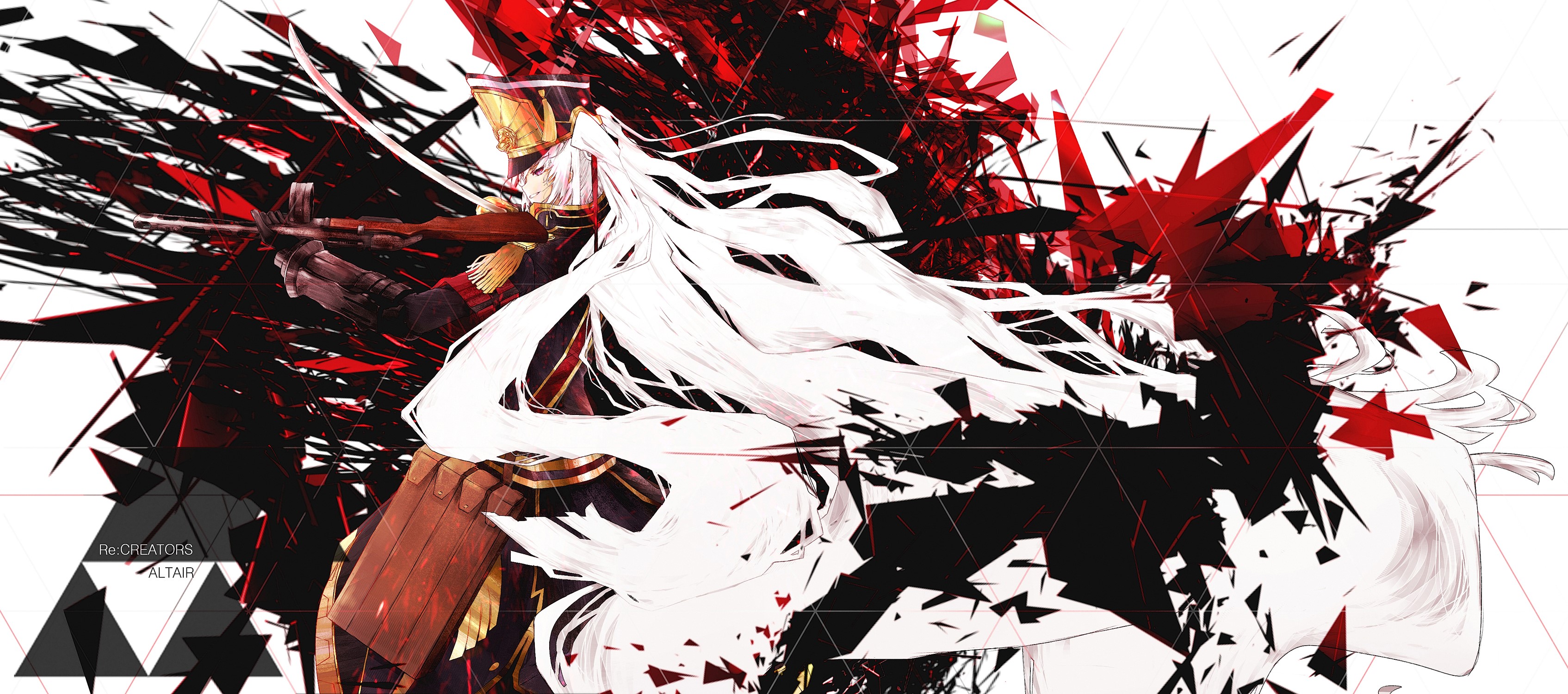 digital art, Re:CREATORS, Altair (Re: Creators), sword, shotgun, white hair, anime girls, HD Wallpaper