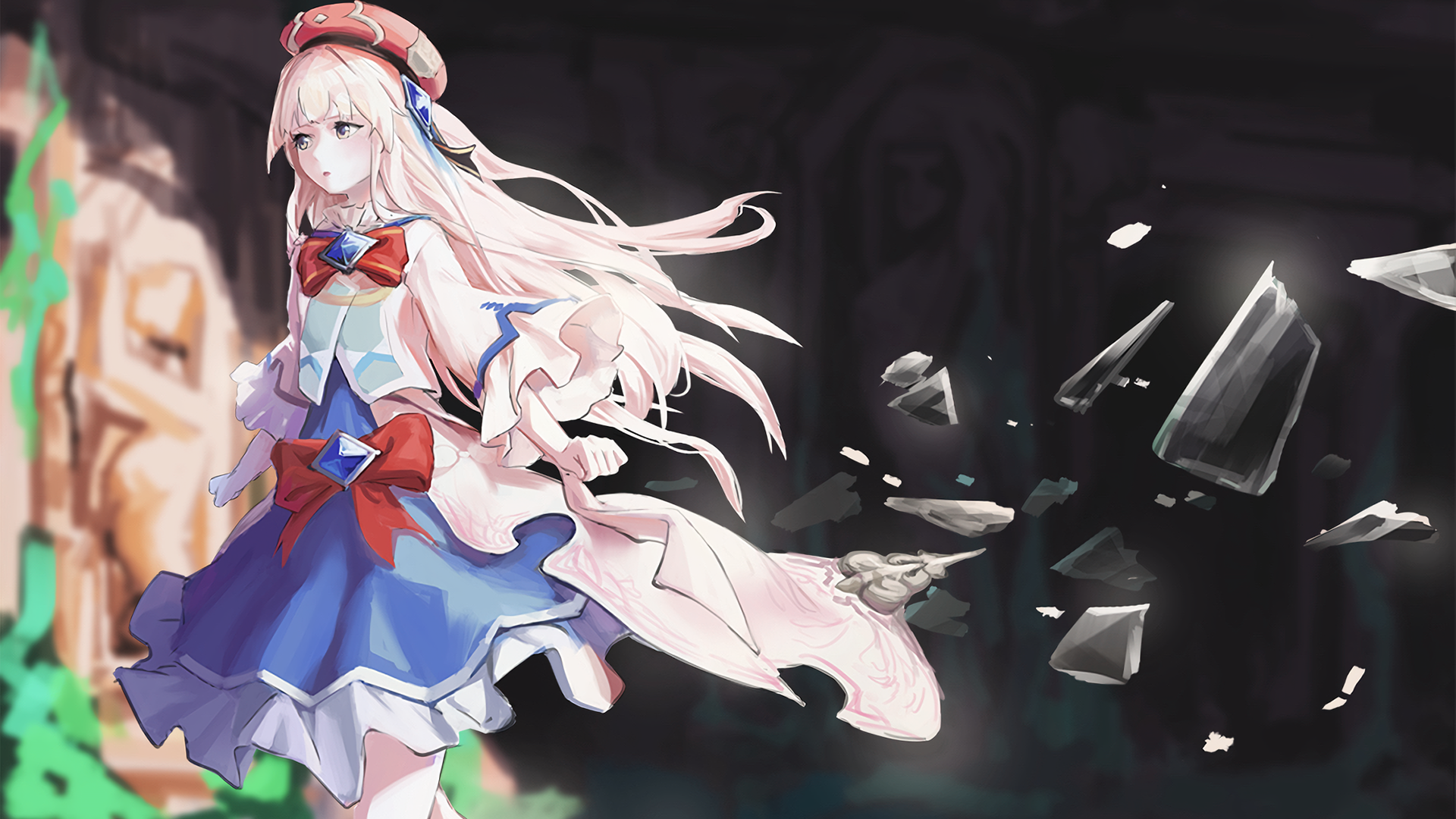 long hair, bow, blonde, dress, HD Wallpaper