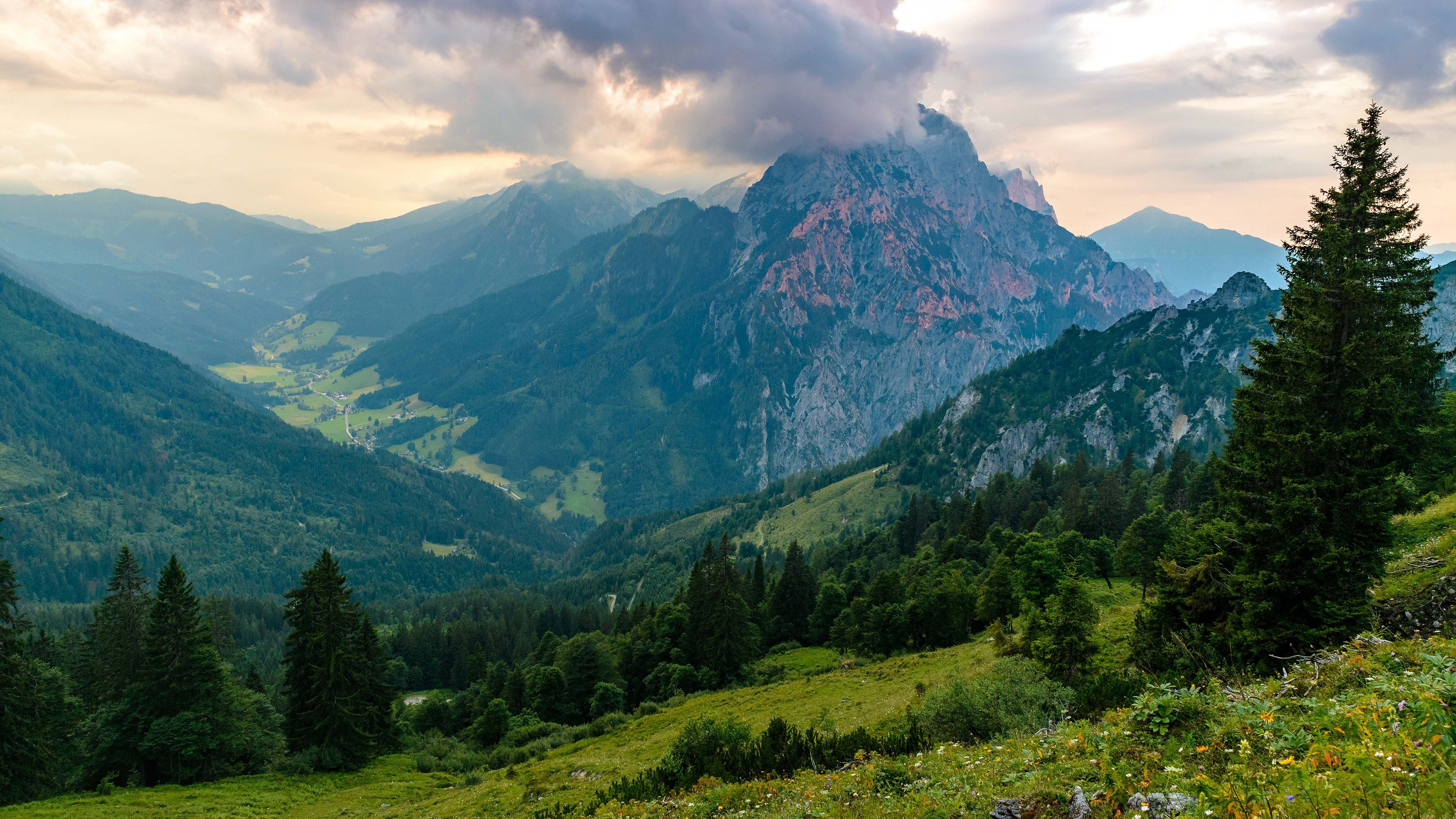 landscape, mountains, sky, valley, overcast, HD Wallpaper