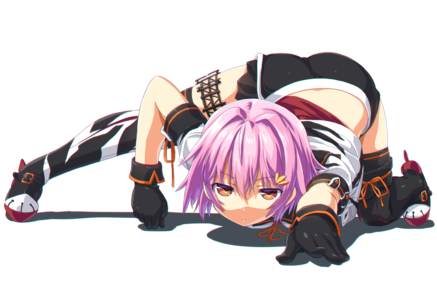 Tama (KanColle), ass, gloves, purple hair, red eyes, short hair, shorts, thigh-highs, white, anime, HD Wallpaper