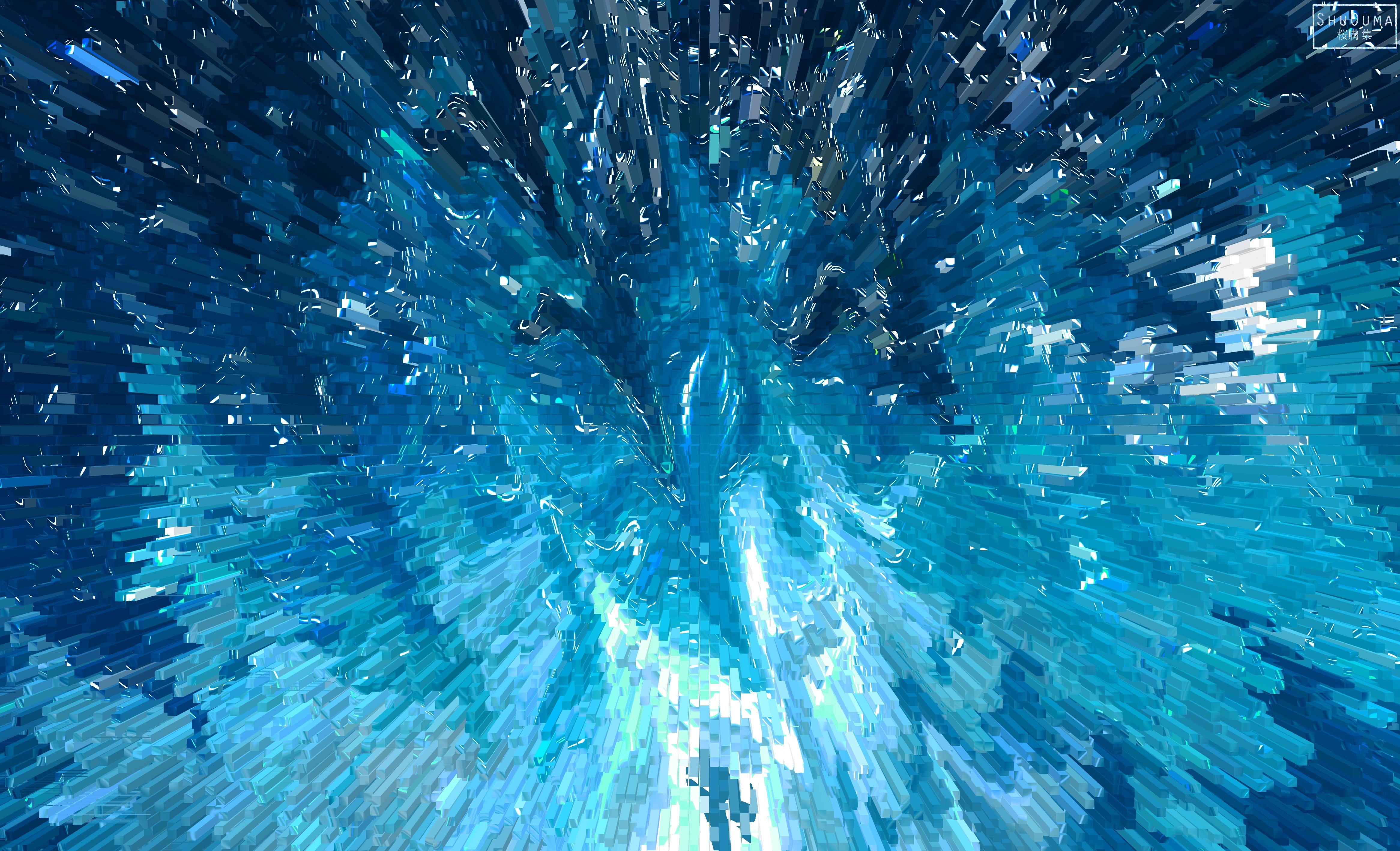 abstract, 3D, digital art, shapes, blue, turquise, HD Wallpaper