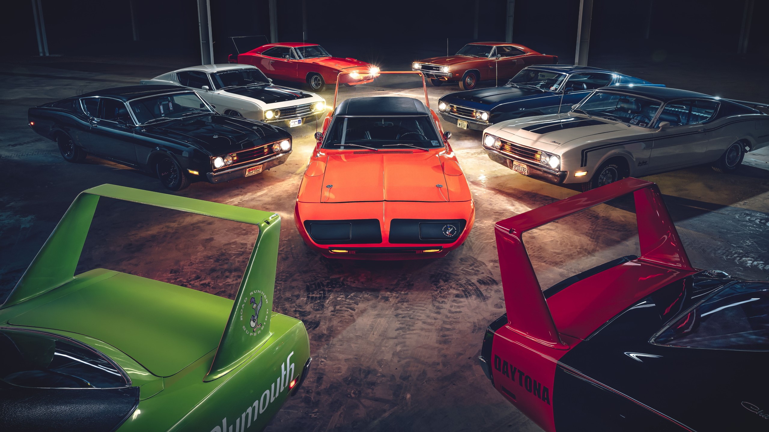 Plymouth Superbird, Dodge Charger Daytona, Ford Torino, Mercury Cyclone Spoiler, muscle cars, Nascar, classic car, pop-up headlights, headlight beams, HD Wallpaper