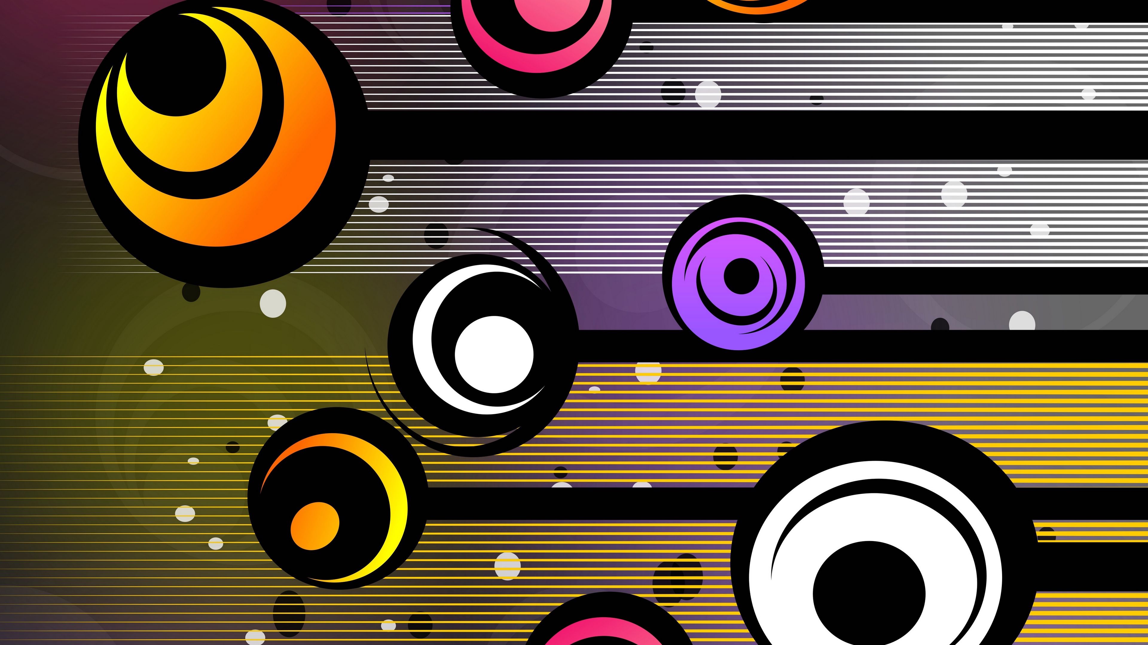 circles, patterns, colorful, lines, 4k, HD Wallpaper