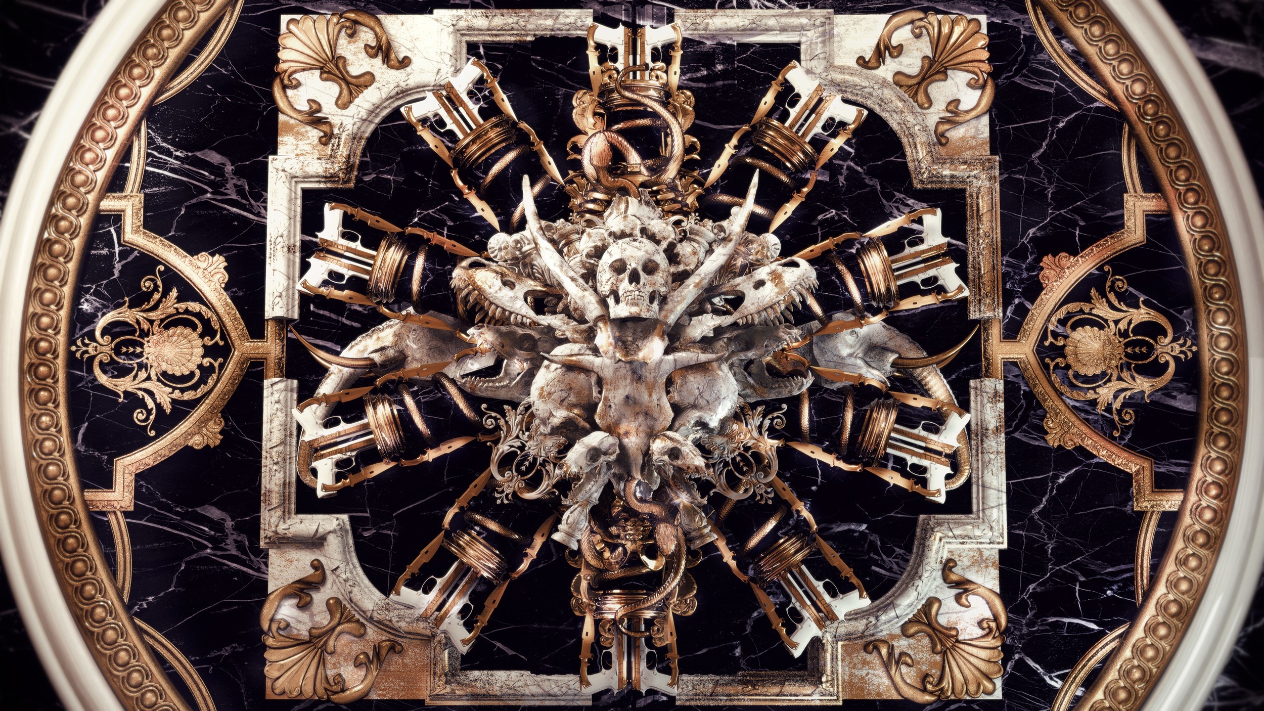 billelis, dark, religion, death, skull, gold, HD Wallpaper