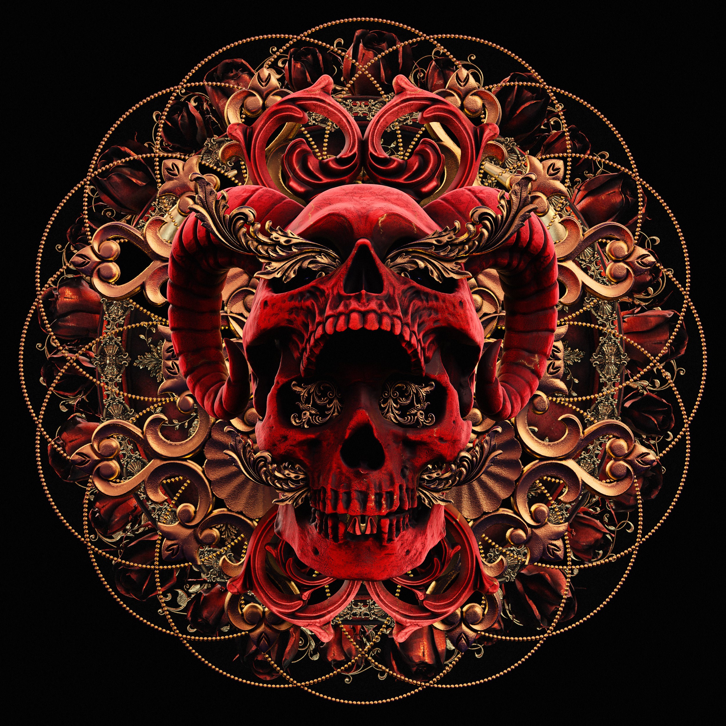 billelis, dark, religion, death, skull, gold, red, HD Wallpaper