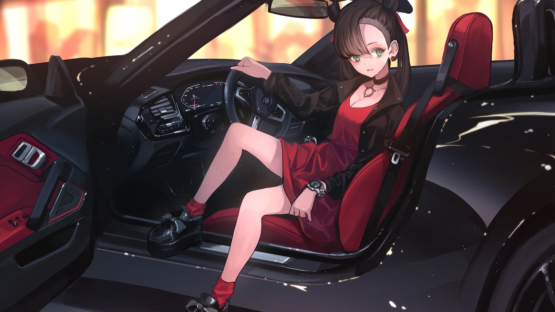 dress, BMW, Convertible, choker, Marnie (Pokemon), inside a car, car, HD Wallpaper