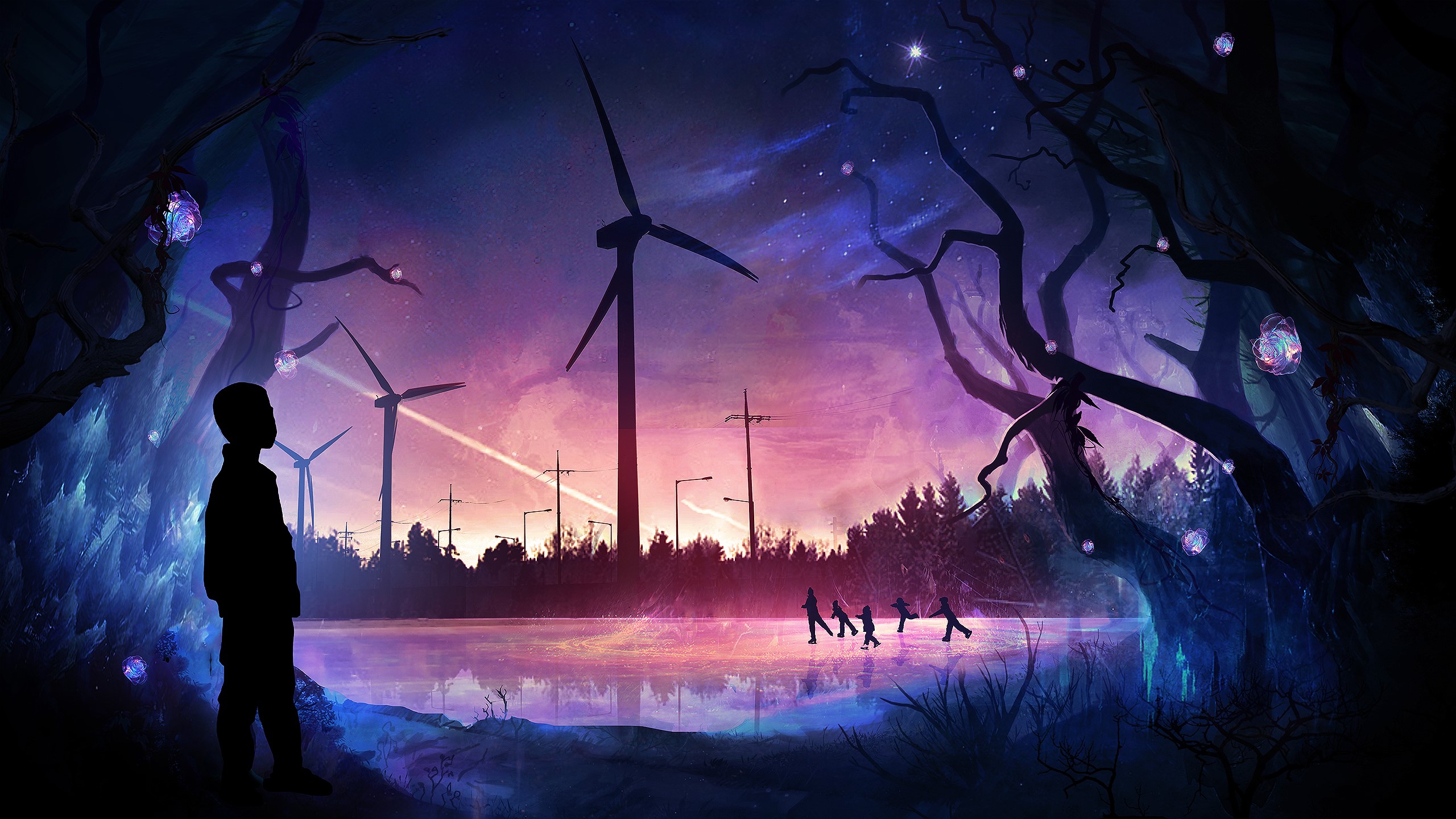family, windmill, artwork, digital, drawing, painting, Photoshop, t1na, HD Wallpaper