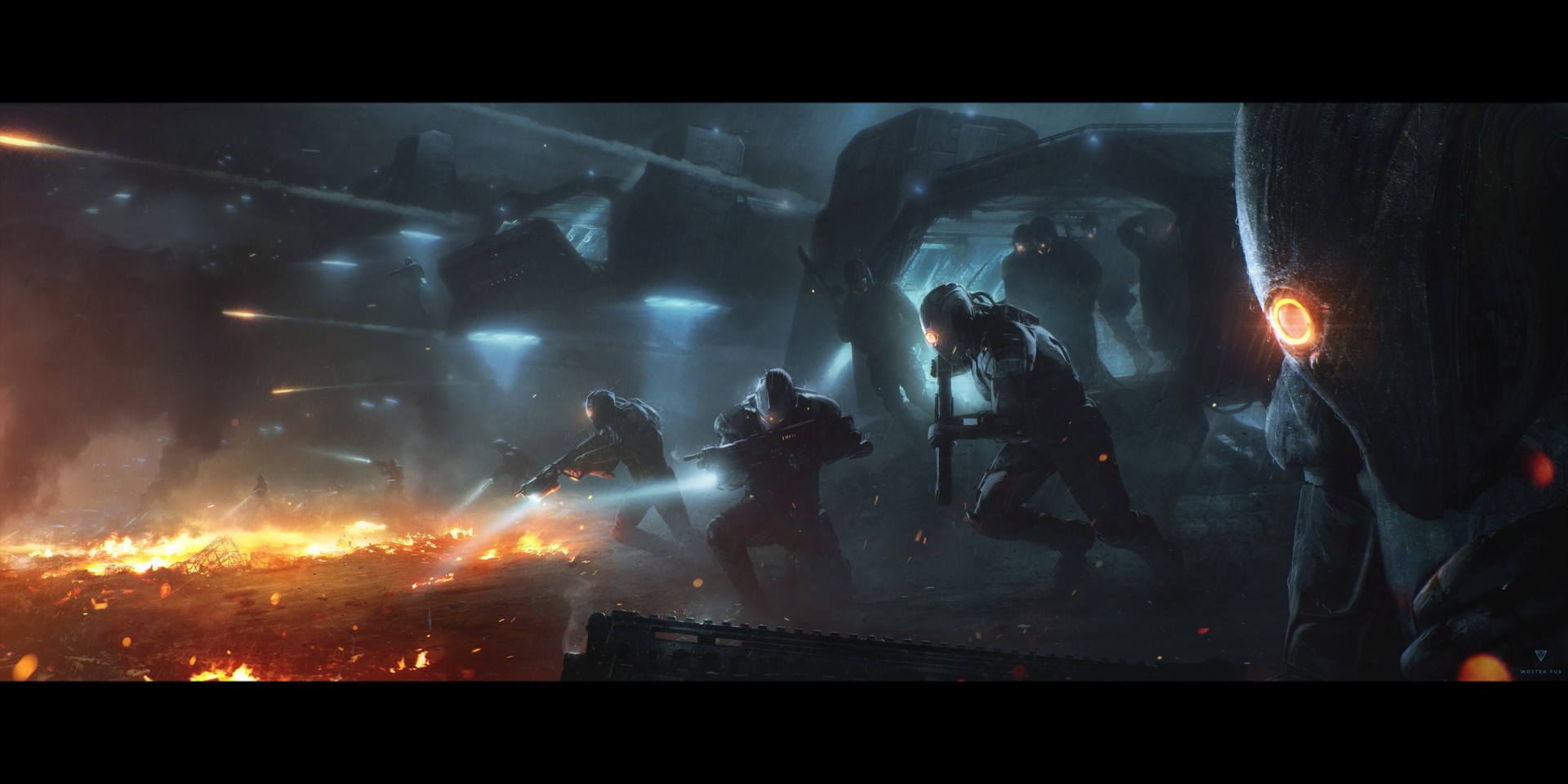 artwork, Wojtek Fus, science fiction, battle, fire, HD Wallpaper