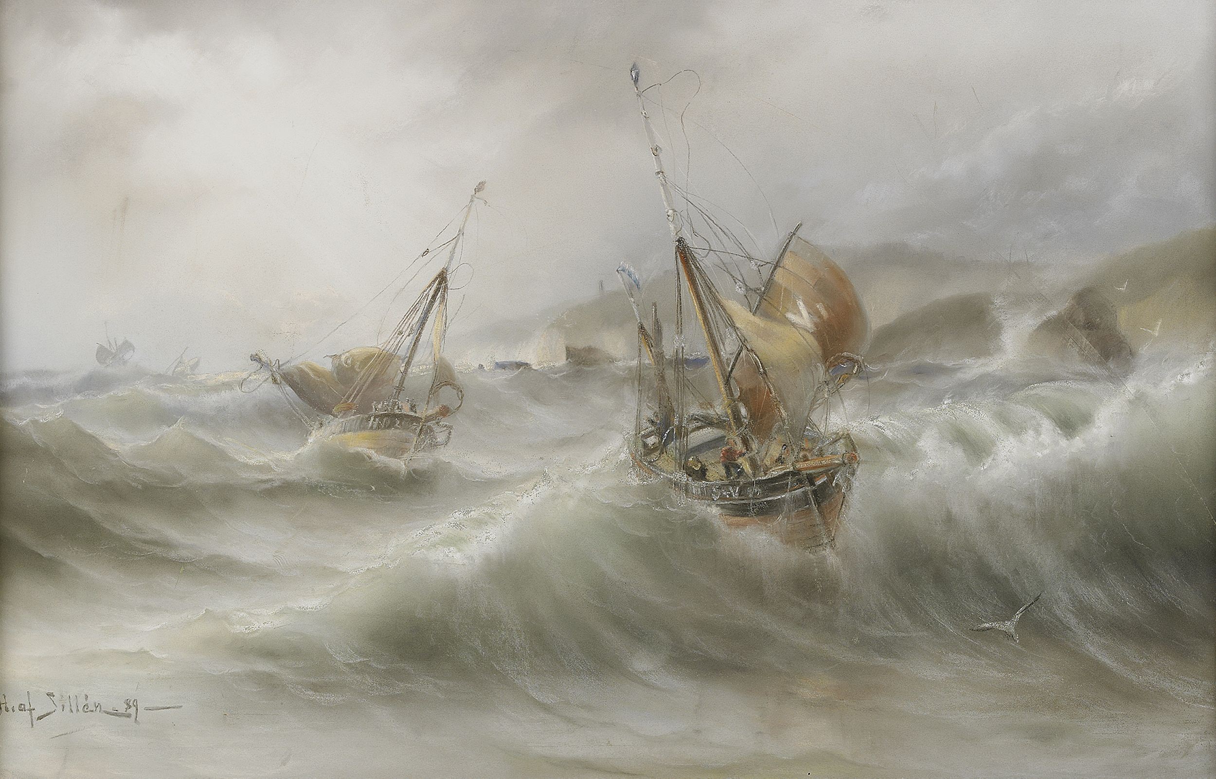 Herman Gustav Sillen, artwork, classic art, sea, vehicle, boat, painting, HD Wallpaper
