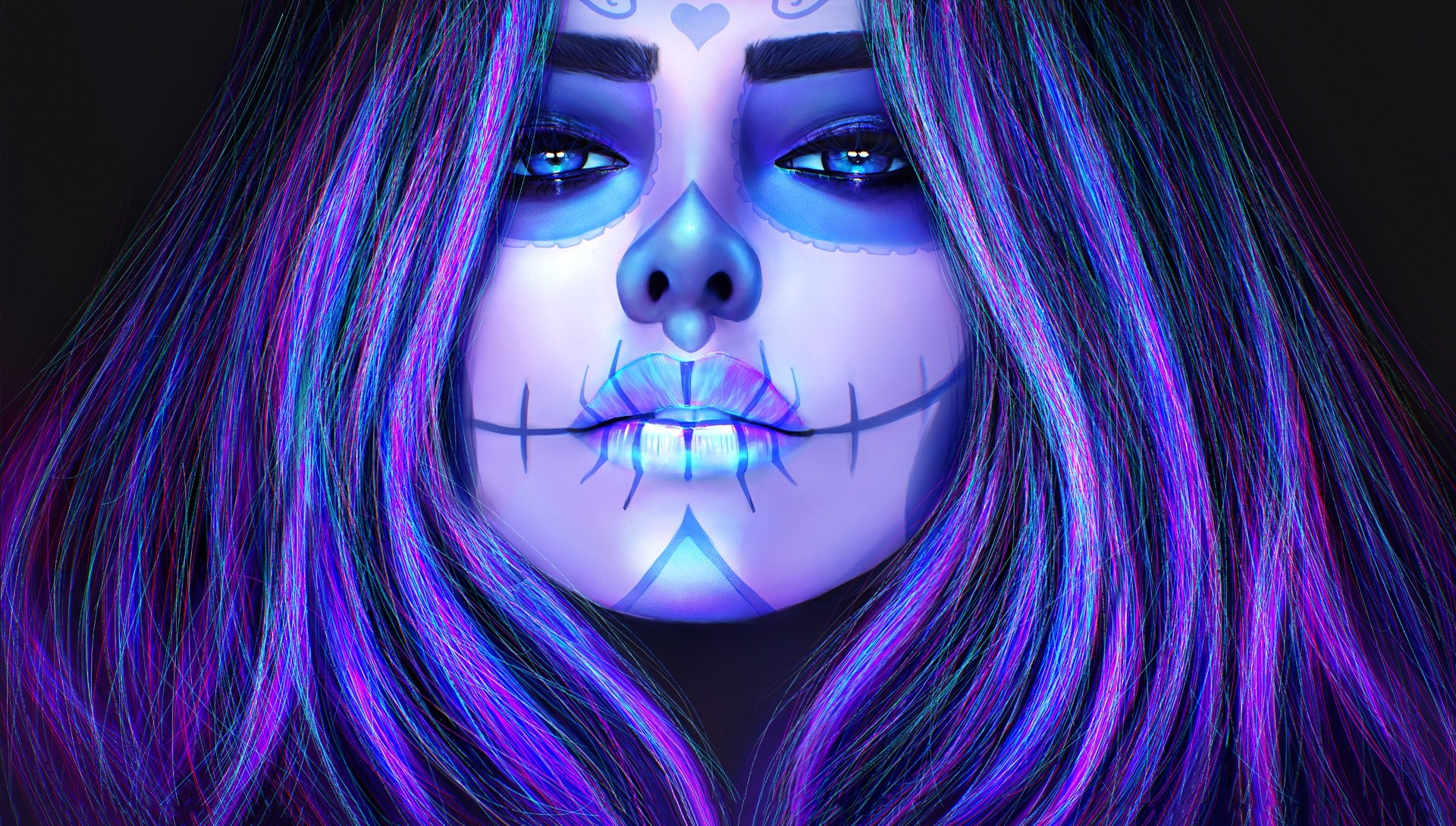 face, portrait, digital art, women, artwork, colorful, Dia de los Muertos, MagicnaAnavi, HD Wallpaper
