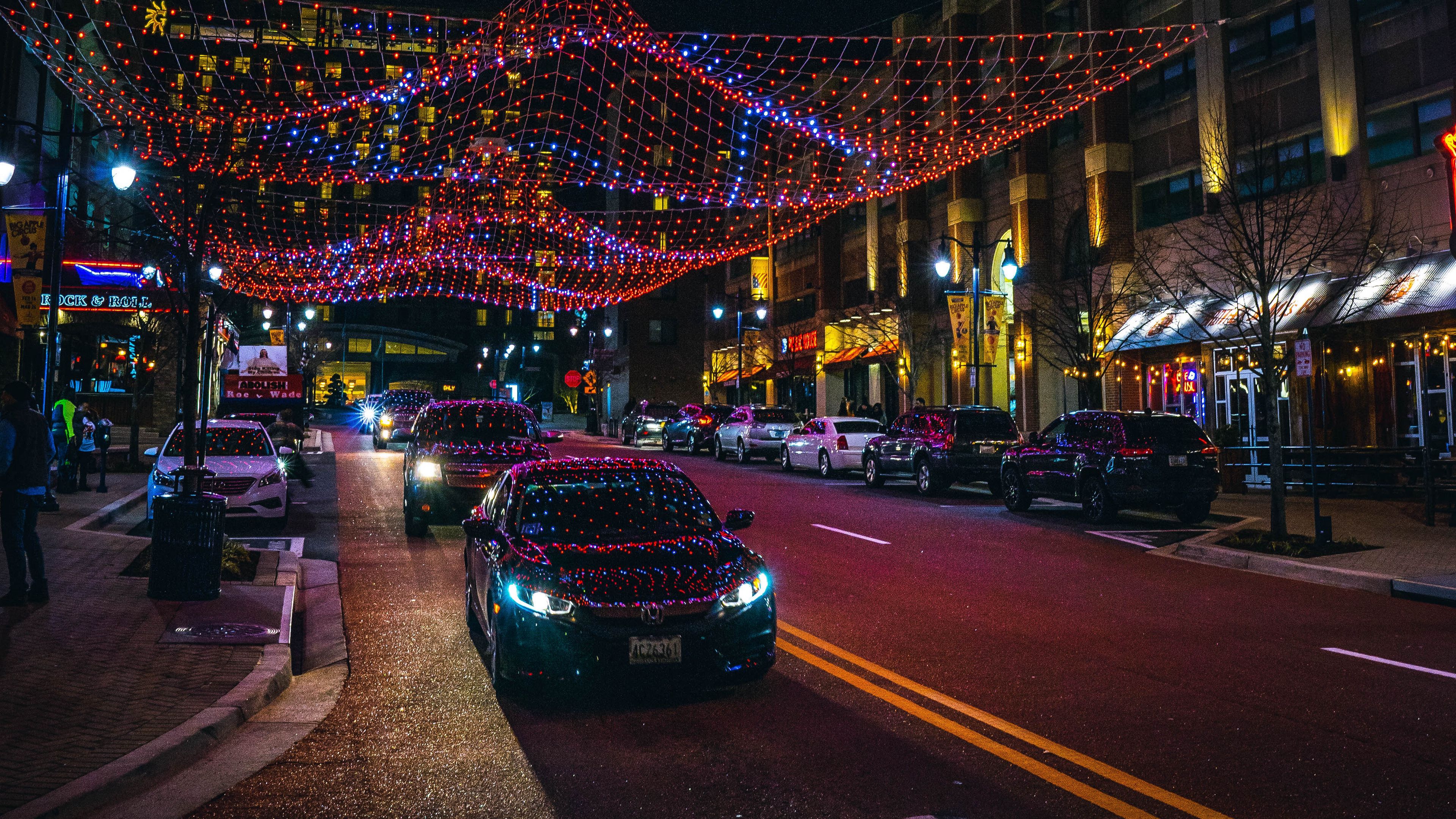 cars, night city, illumination, street, 4k, HD Wallpaper