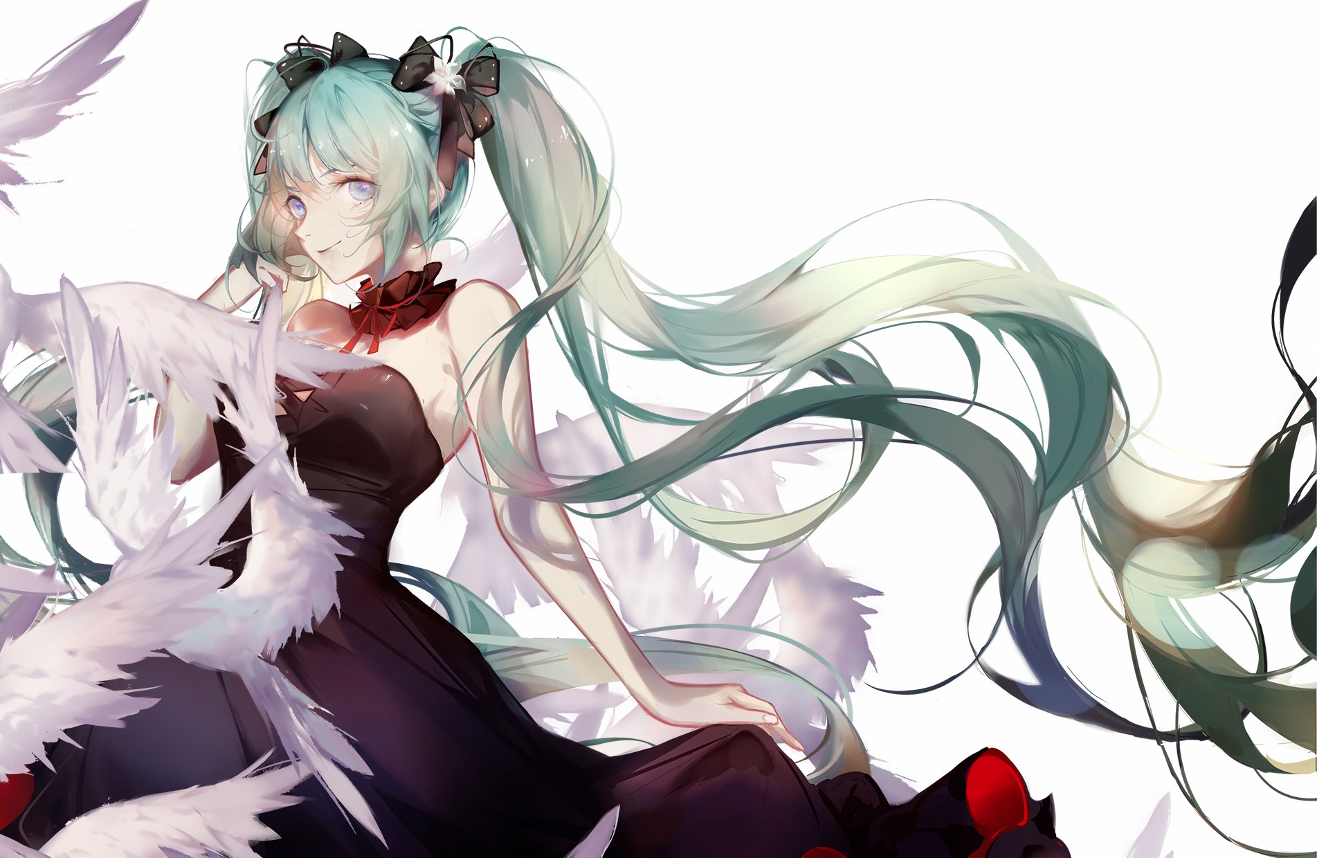 Hatsune Miku, twintails, long hair, blue hair, dress, choker, HD Wallpaper