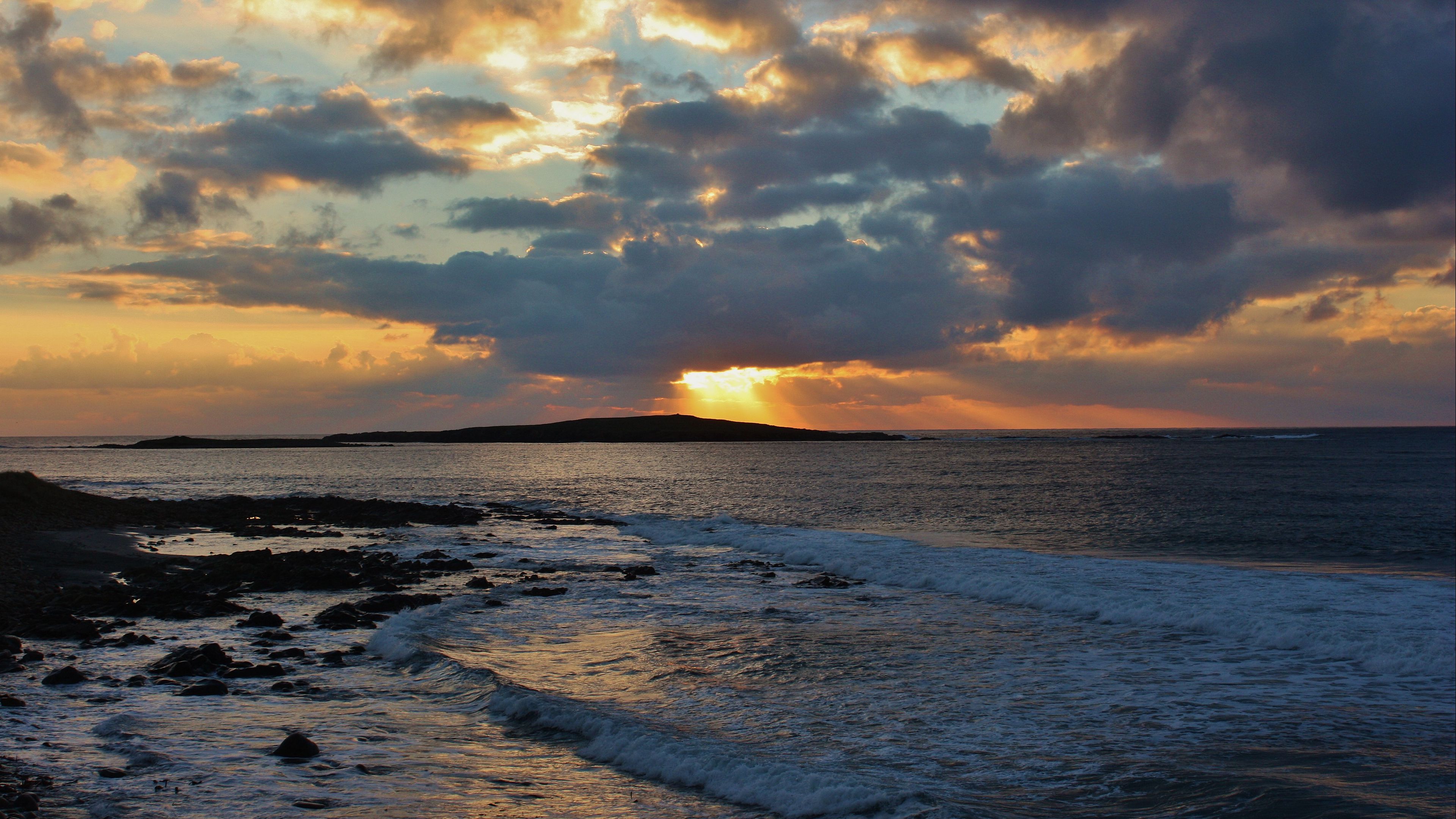 sunset, waves, sky, horizon, 4k, HD Wallpaper
